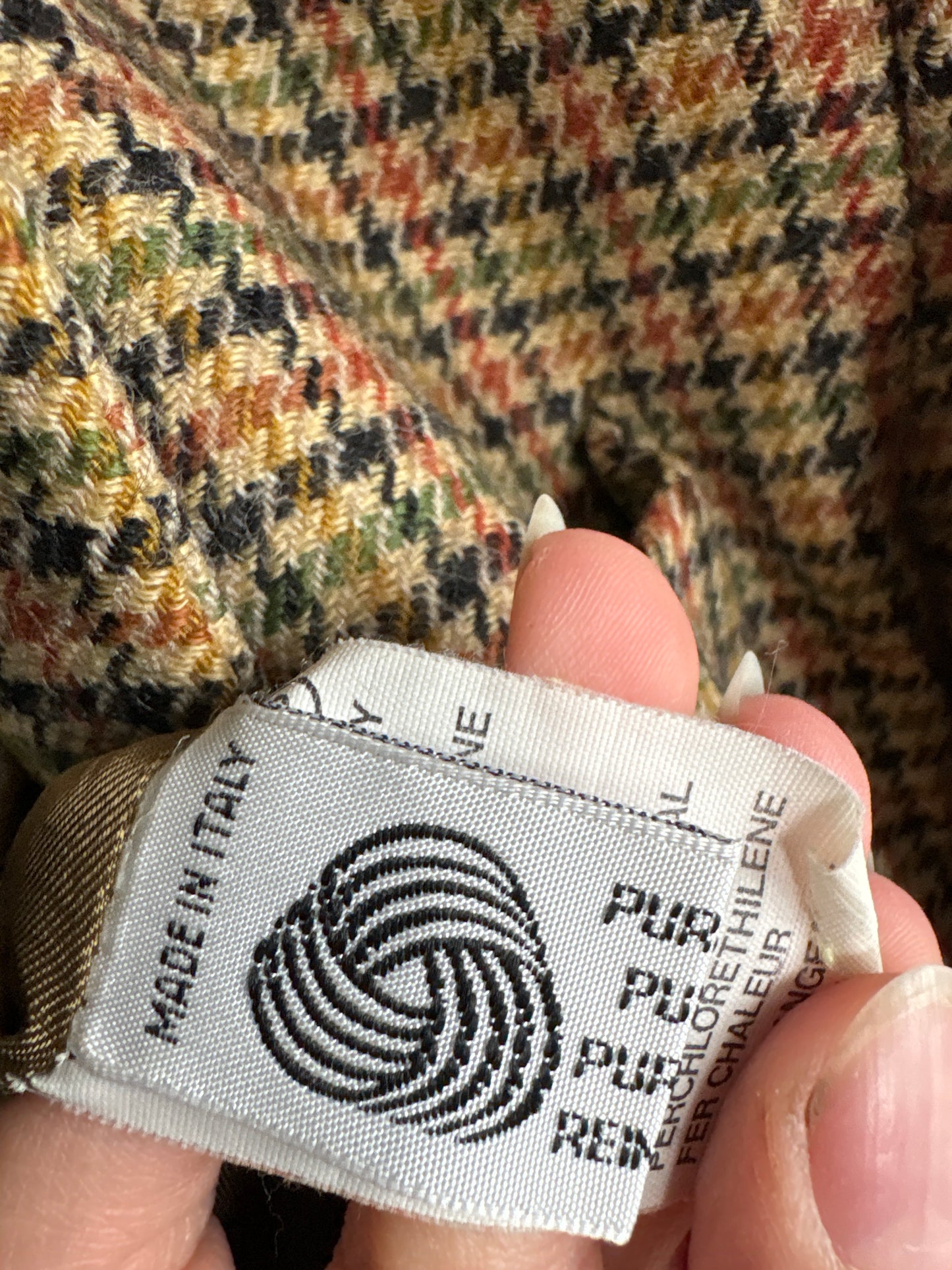 Sacou camel din tweed pied du coq excepțional de lana pura certificată extrafina