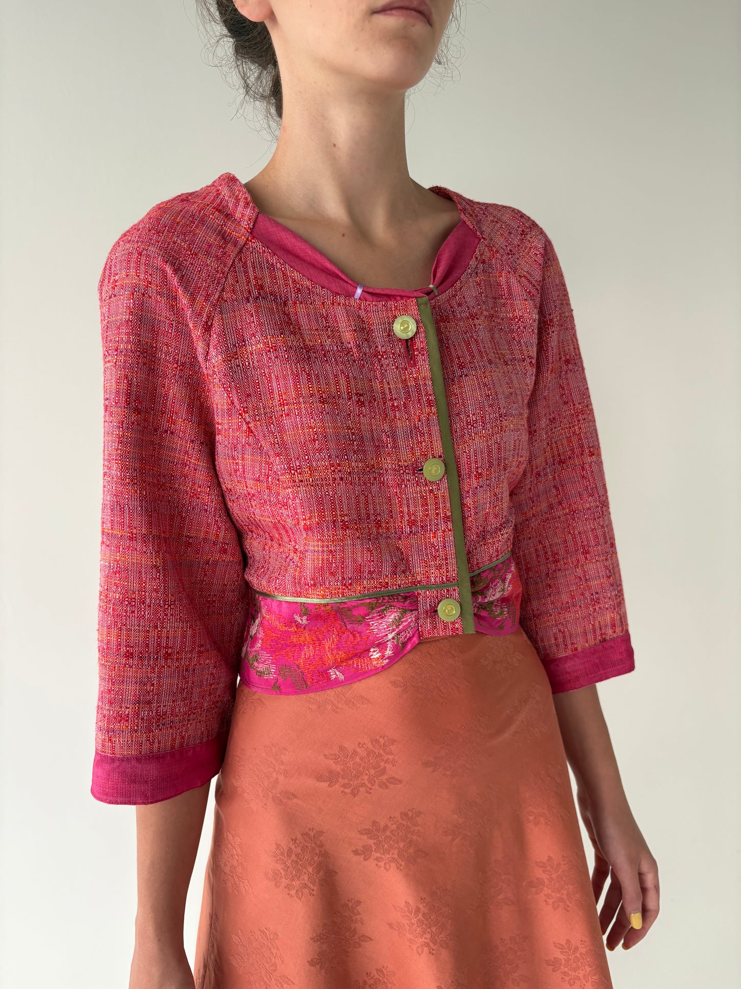 Sacou vintage fin pânză în combinație sueoeba de culori cu detalii chic