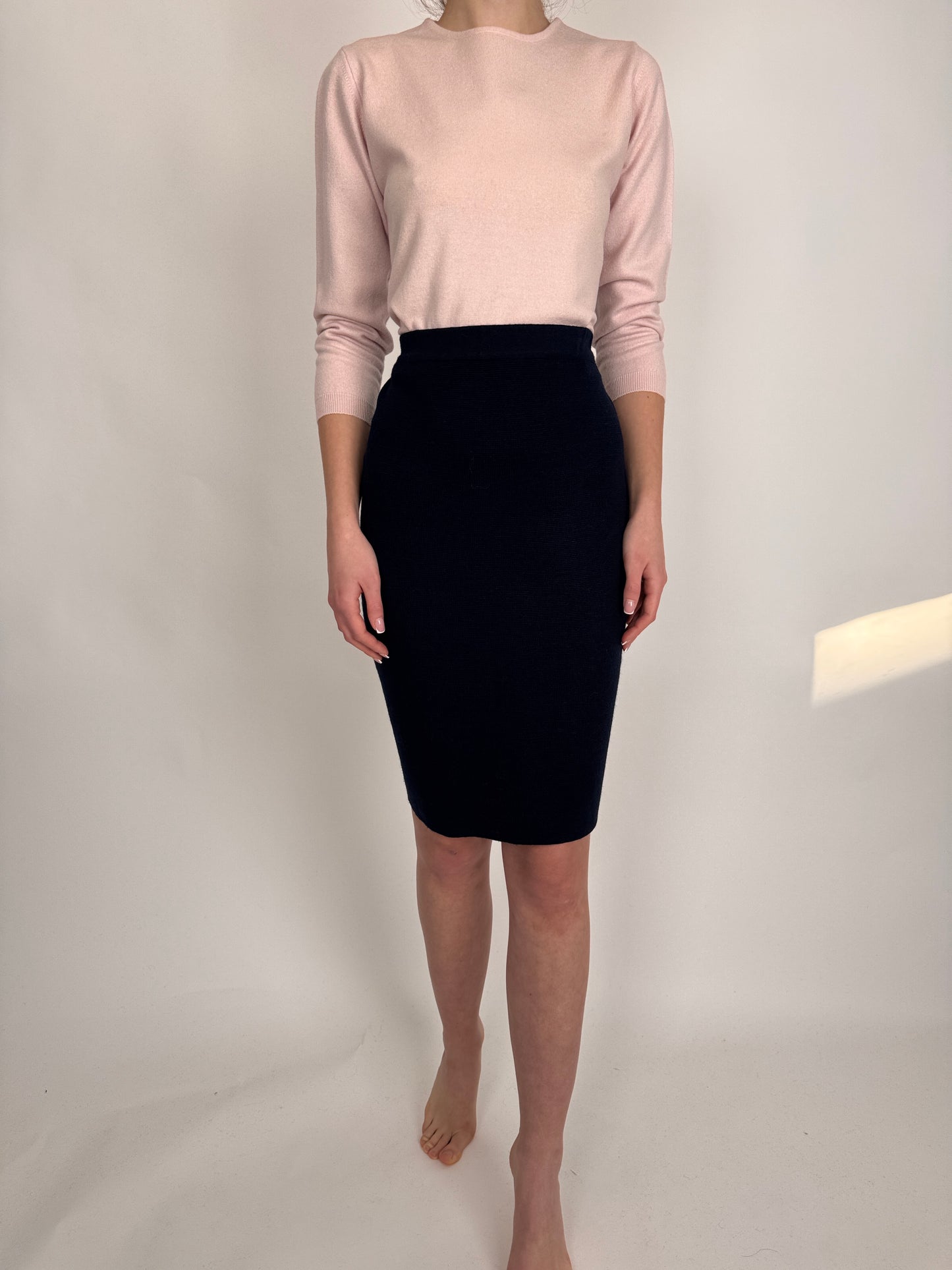 Fustă dark Navy conică cu talie înaltă din jerse de lana extrafina