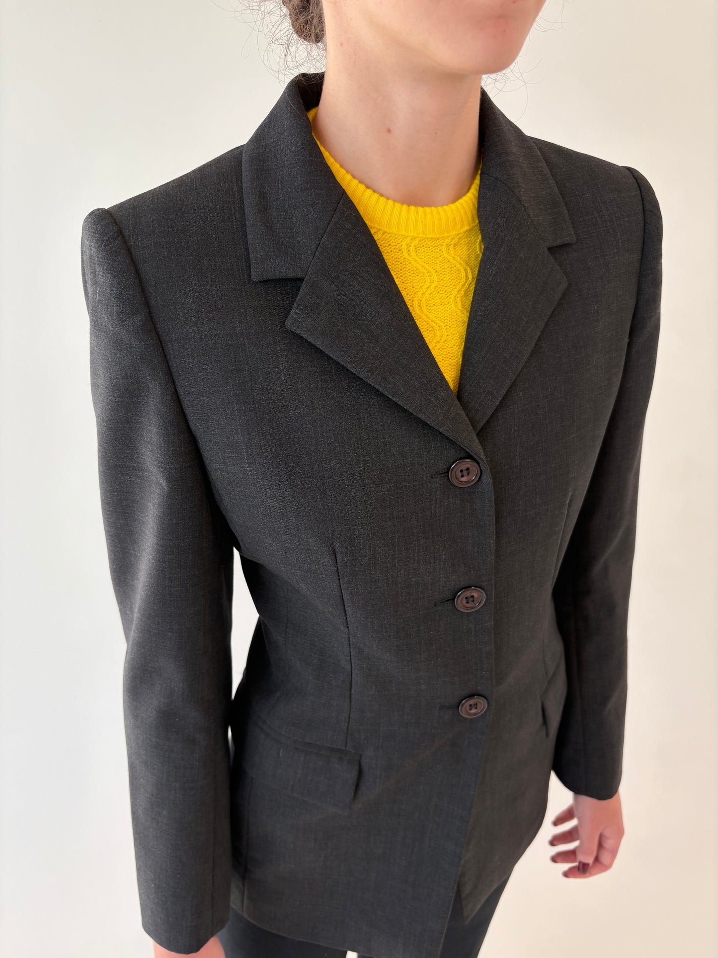 Sacou ușor cambrat charcoal gray din lama extrafina
