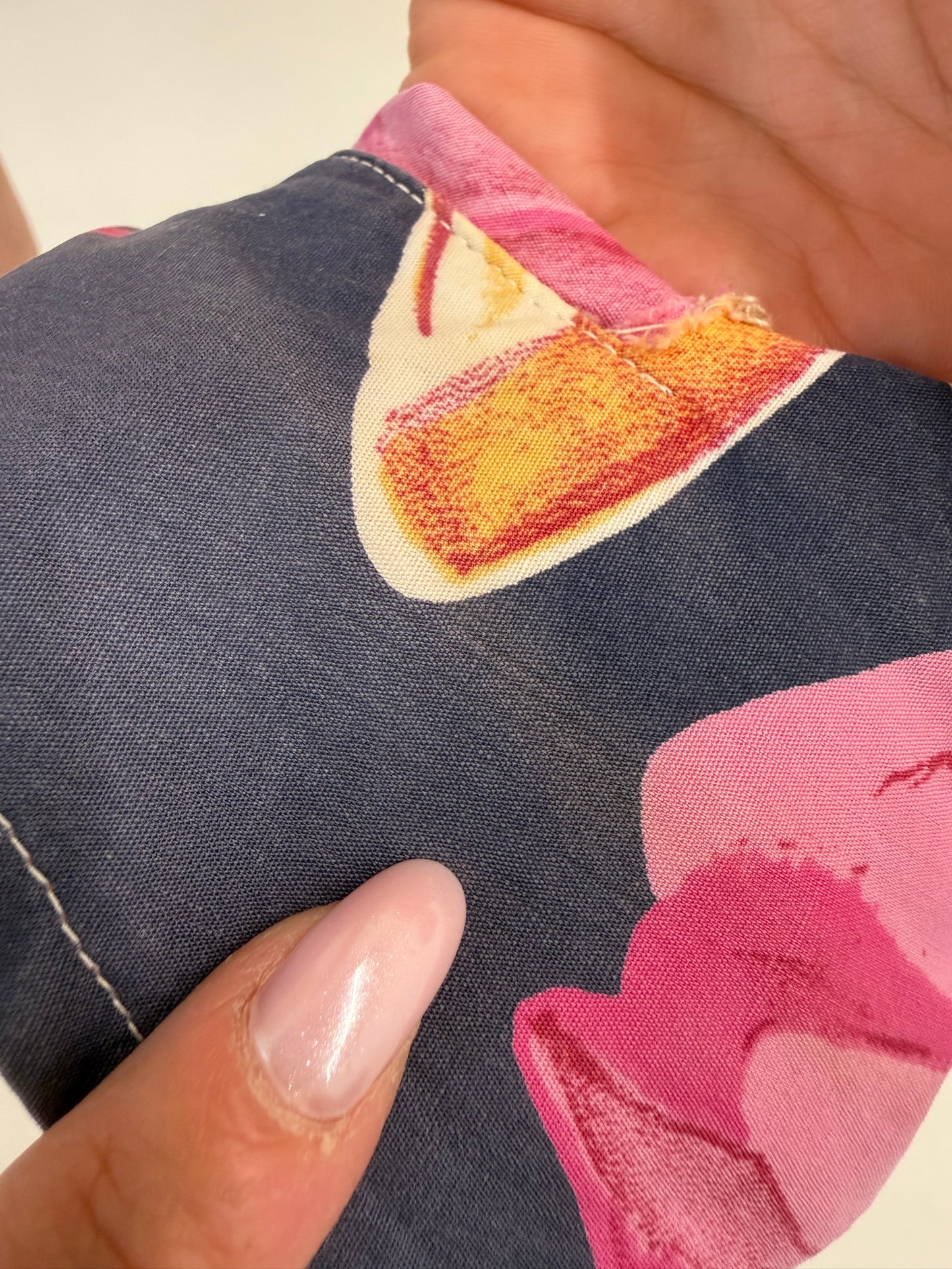 Rochie italiană din in cu print floral în croi cambrat cu talie ultra înaltă elastică