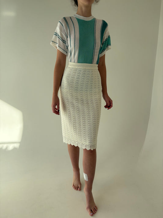 Fustă butter white din jerse plin dantelat