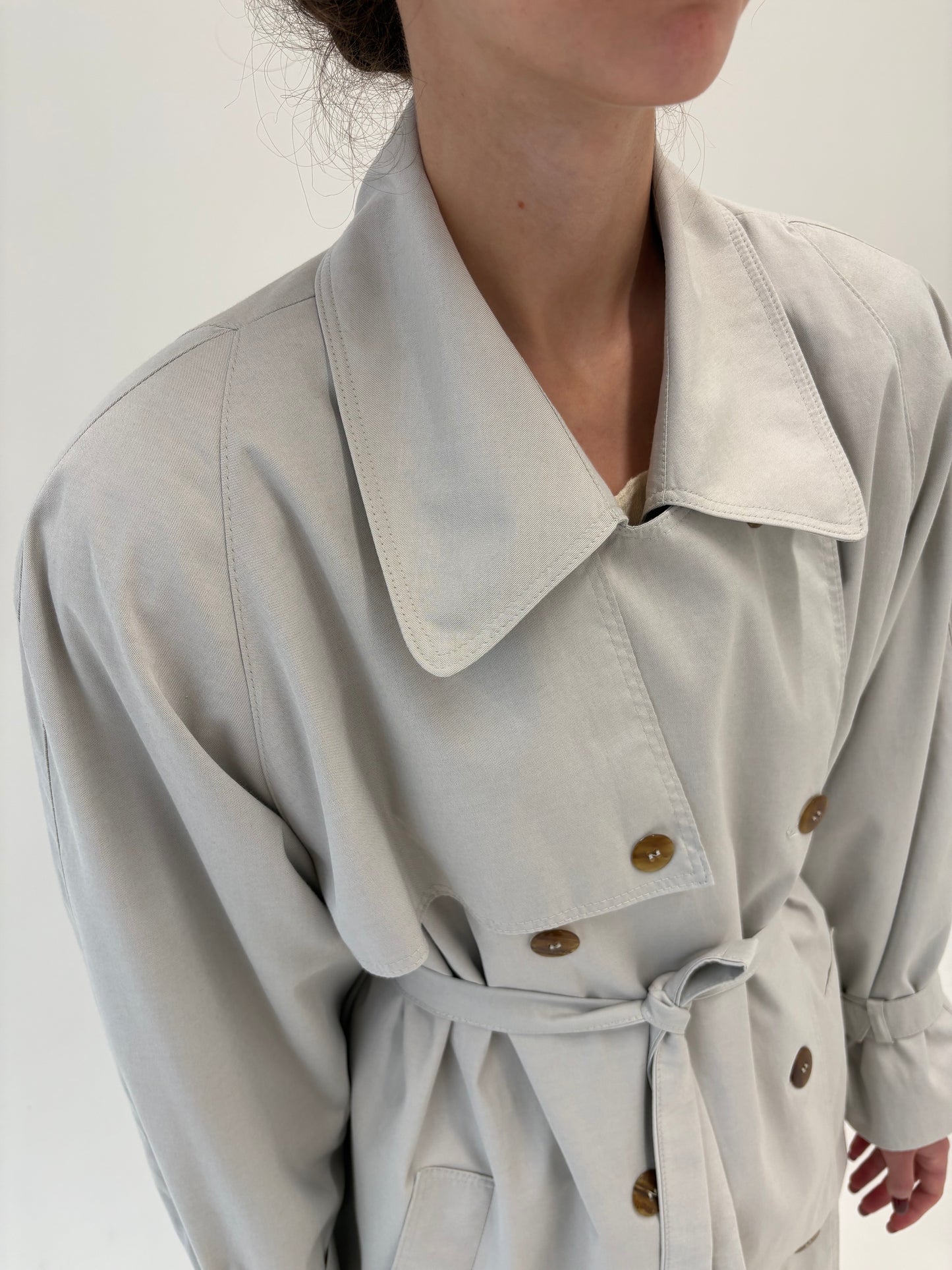Trench vintage silver gray cu talie marcată reglabilă
