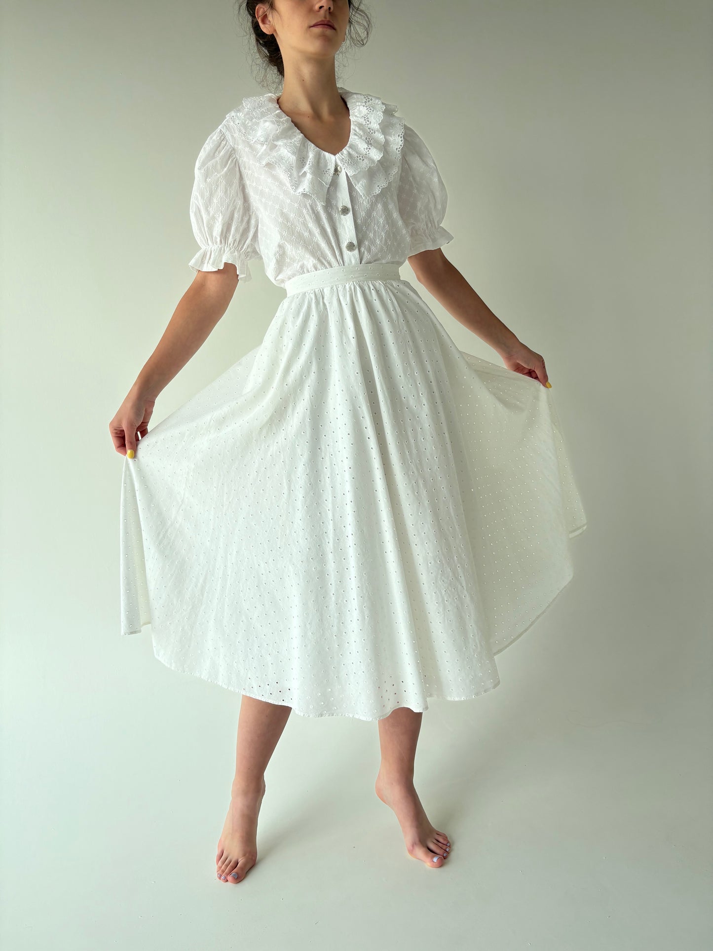 Fustă vintage extrem de amplă integral broderie anglaise
