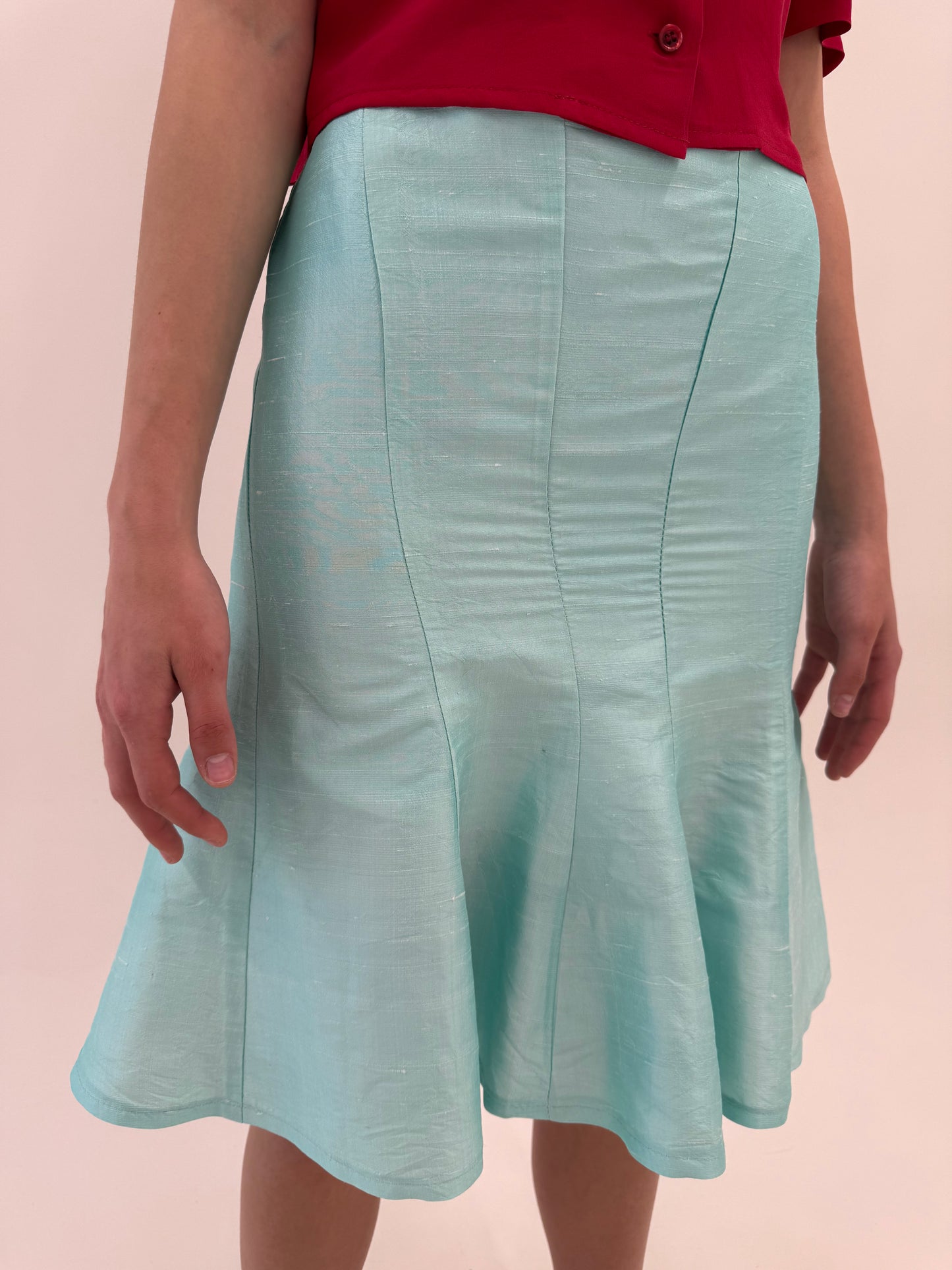 Deux piece din mătase naturală dupioni mint green super feminin