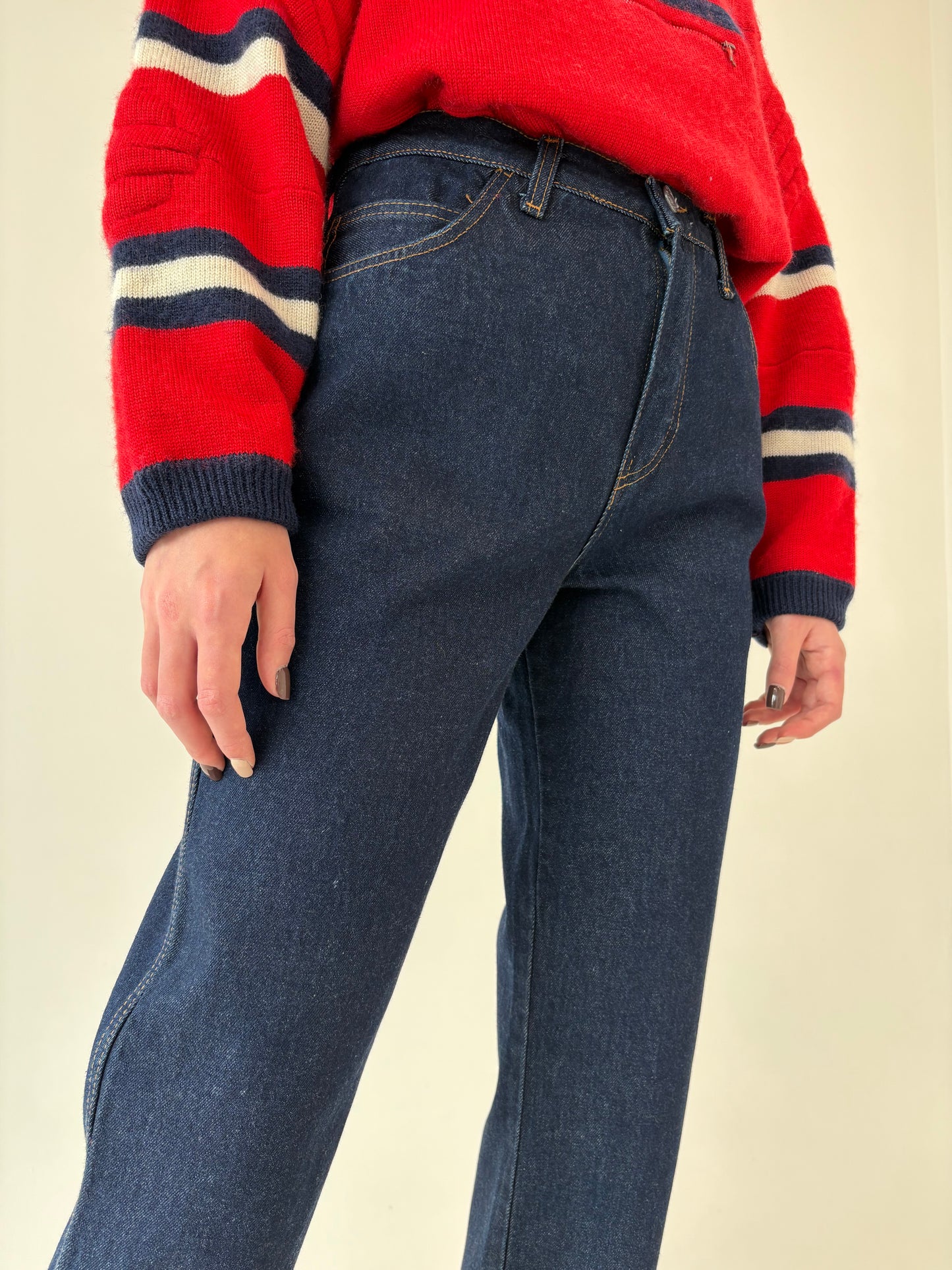 Jeans vintage premium raw dark wash cu talie ultra înaltă tall