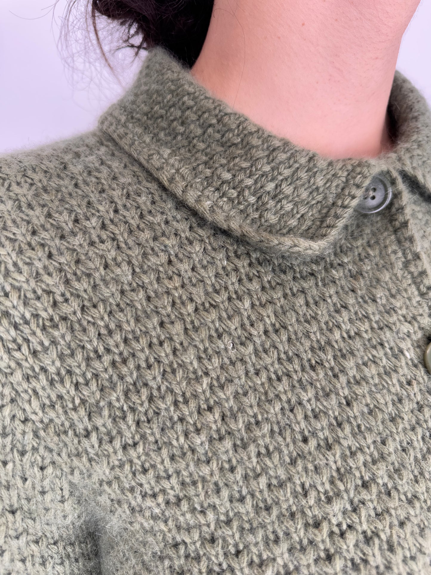 Cardigan vintage kaki texturat cu guler din lana extrafina și Angora