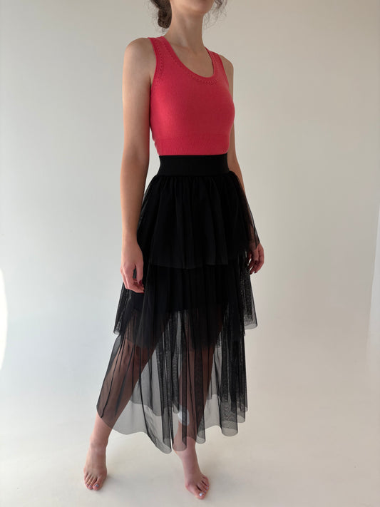 Fustă maxi neagră din tulle moale cu talie ultra înaltă marcată elastică