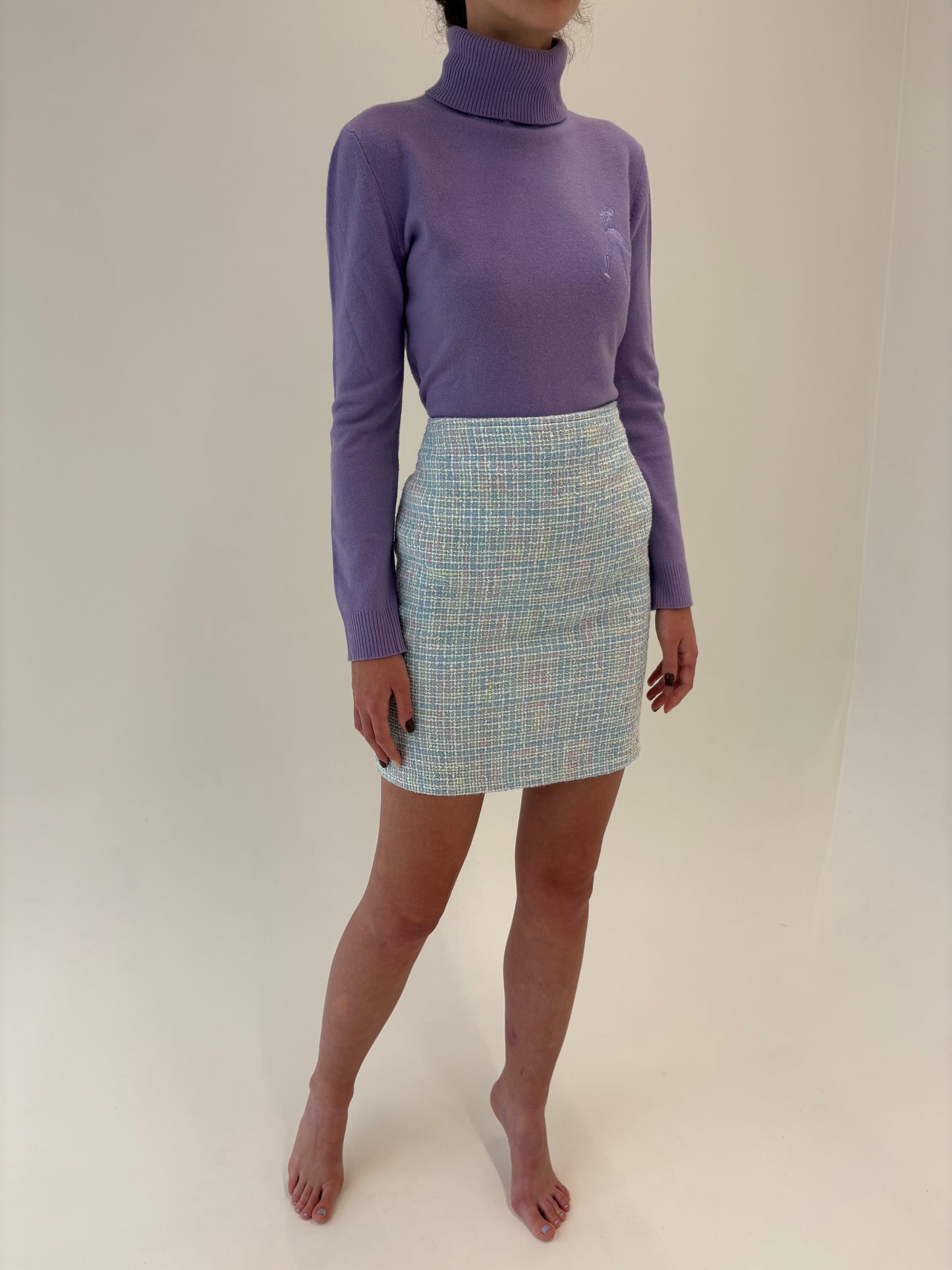 Deux piece baby blue în stil Chanel din tweed
