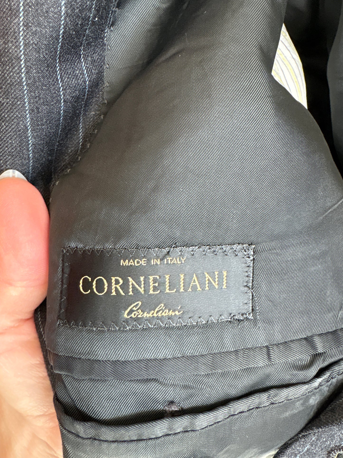 Sacou luxury Corneliani din lana excepțională cu dungi fine verticale ivoire