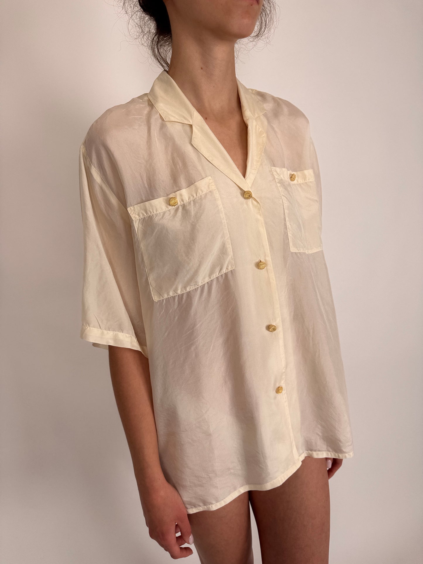 Cămașa vintage butter white din mătase naturală