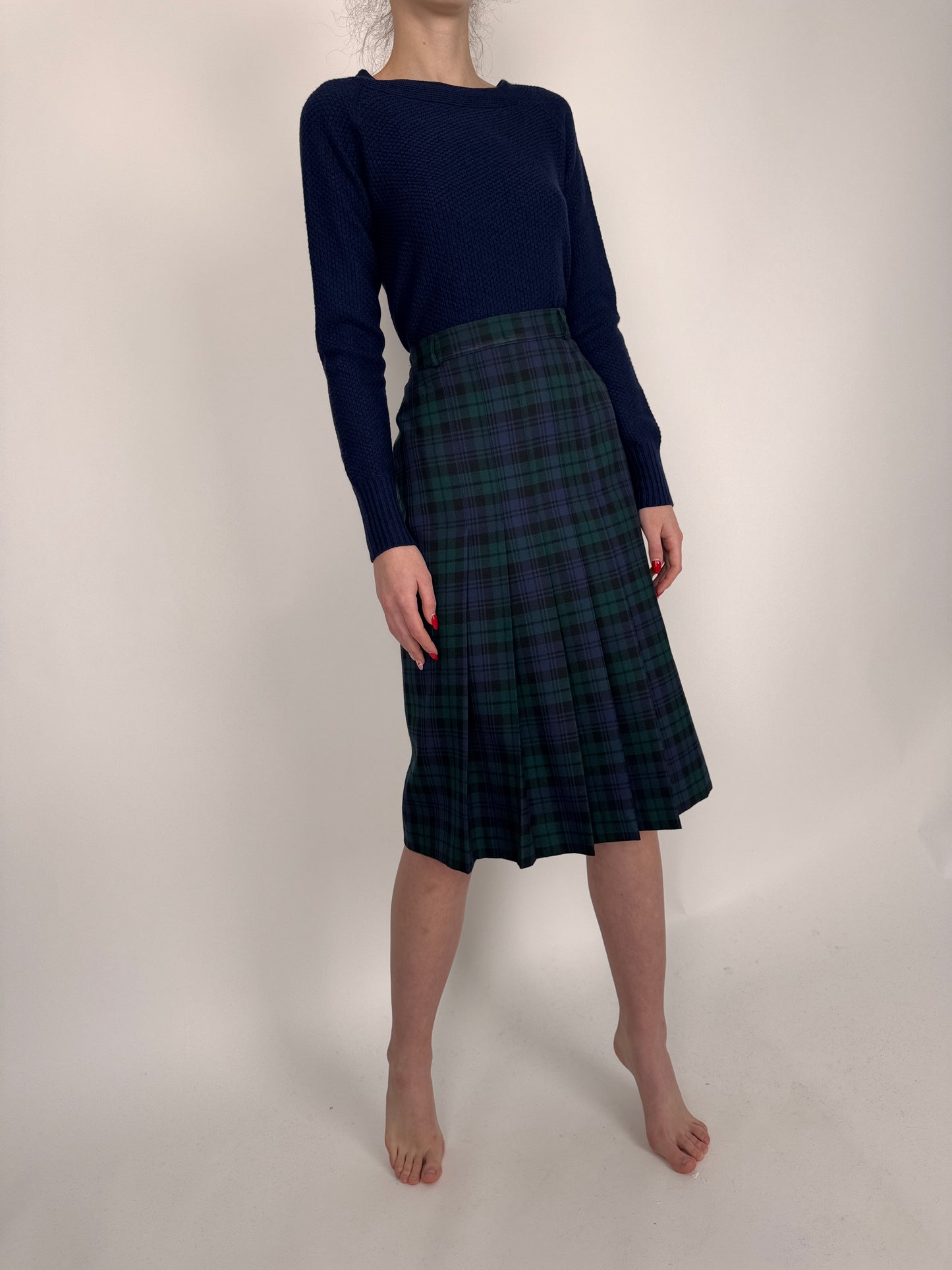 Fustă plisata din Tartan de lana extrafina cu talie înaltă elastic