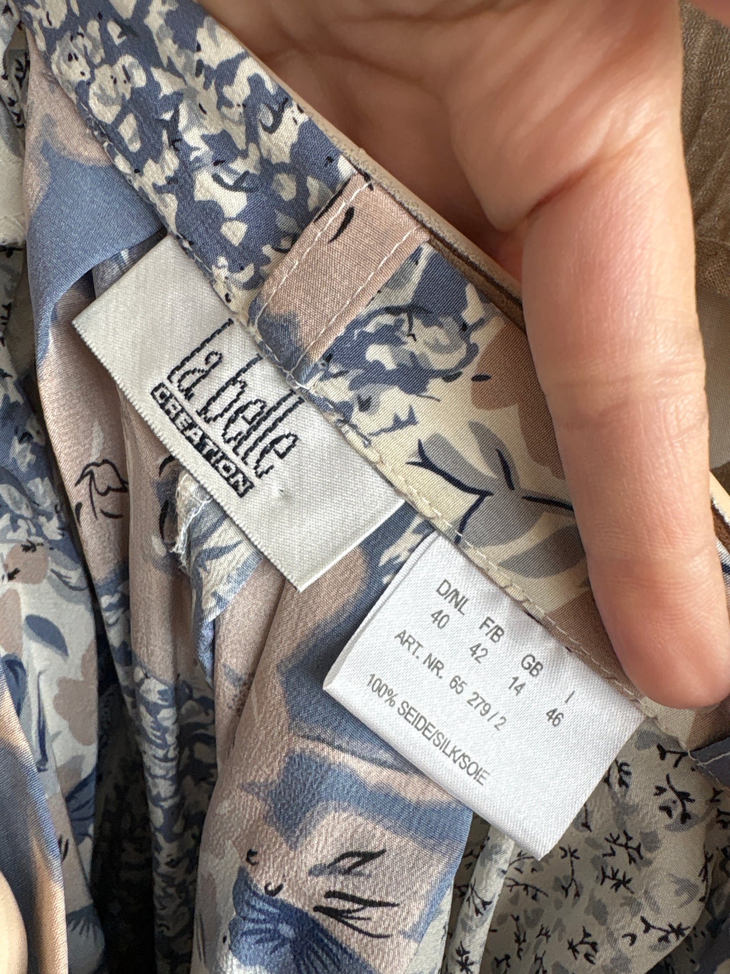 Fustă din mătase naturală Jeans blue și camel midi lung
