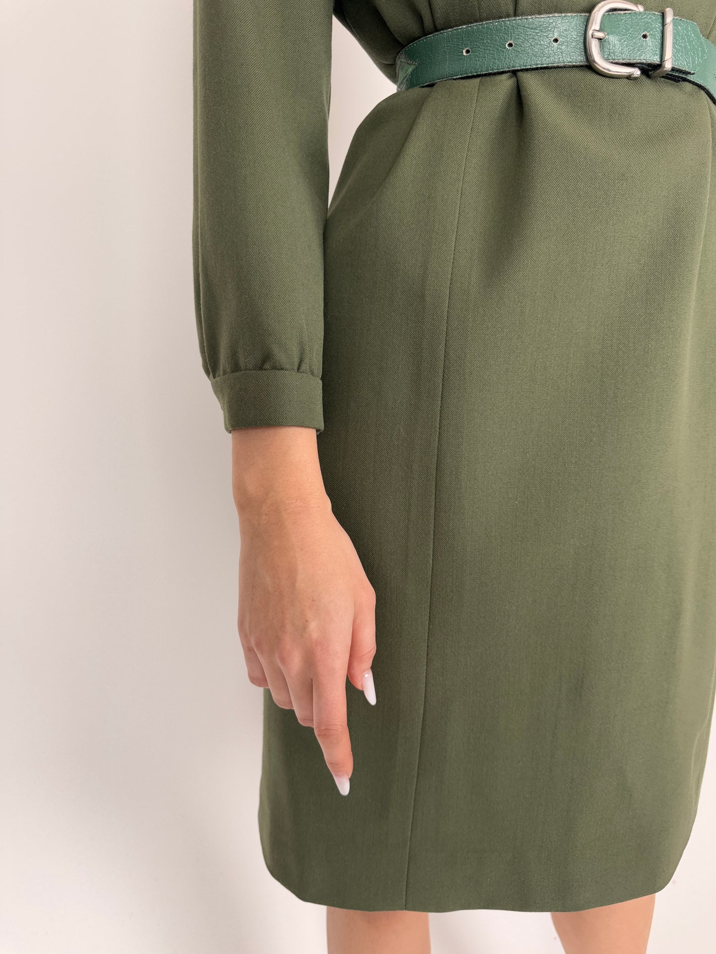 Rochie kaki tip cămașă din lana extrafina