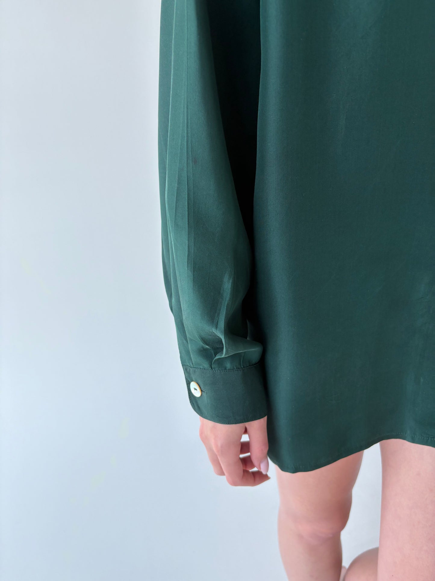Cămașa vintage dark forest green din mătase naturală