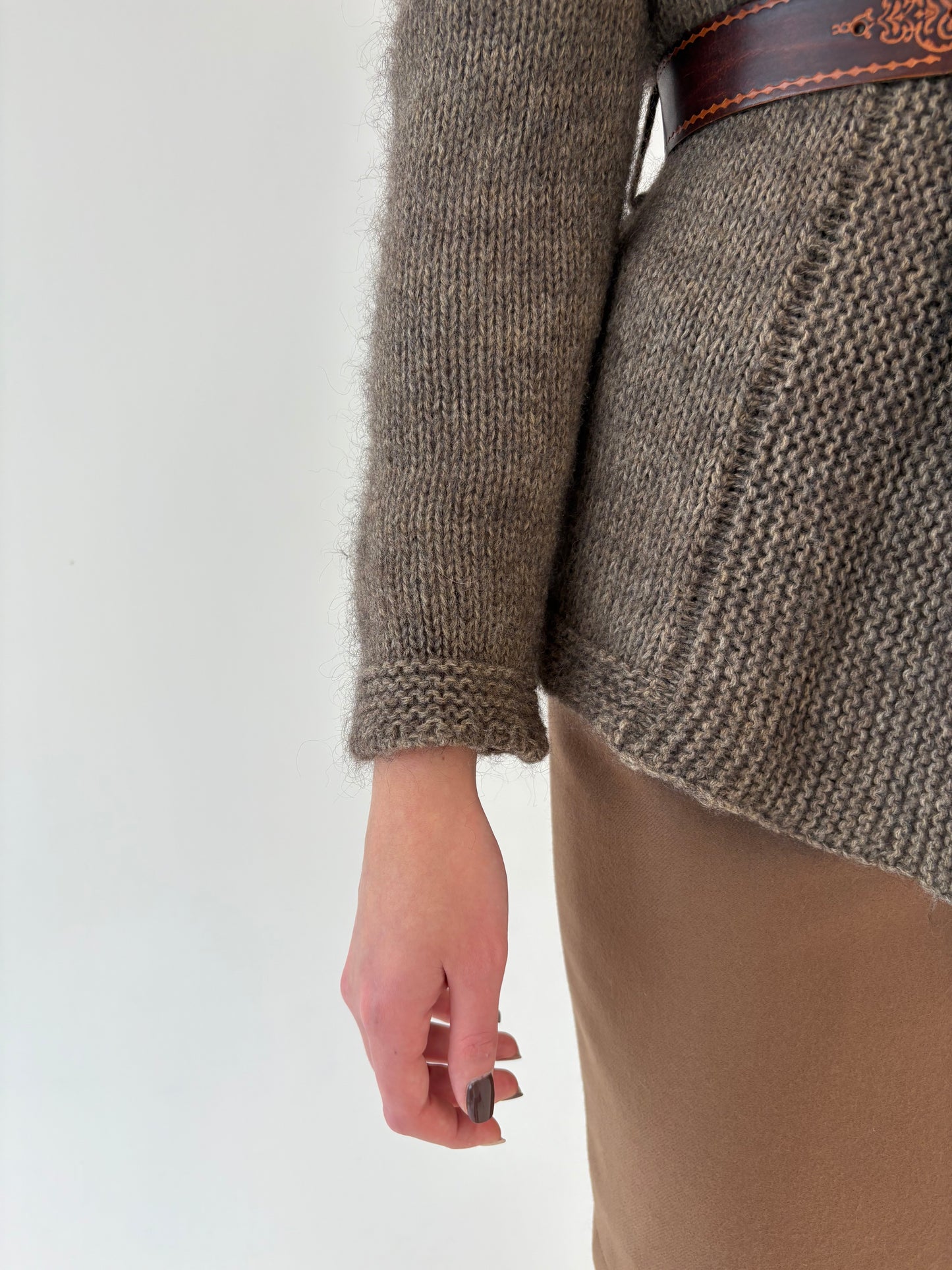 Cardigan taupe din lana excepțională multiply extrafina gros în stil sacou