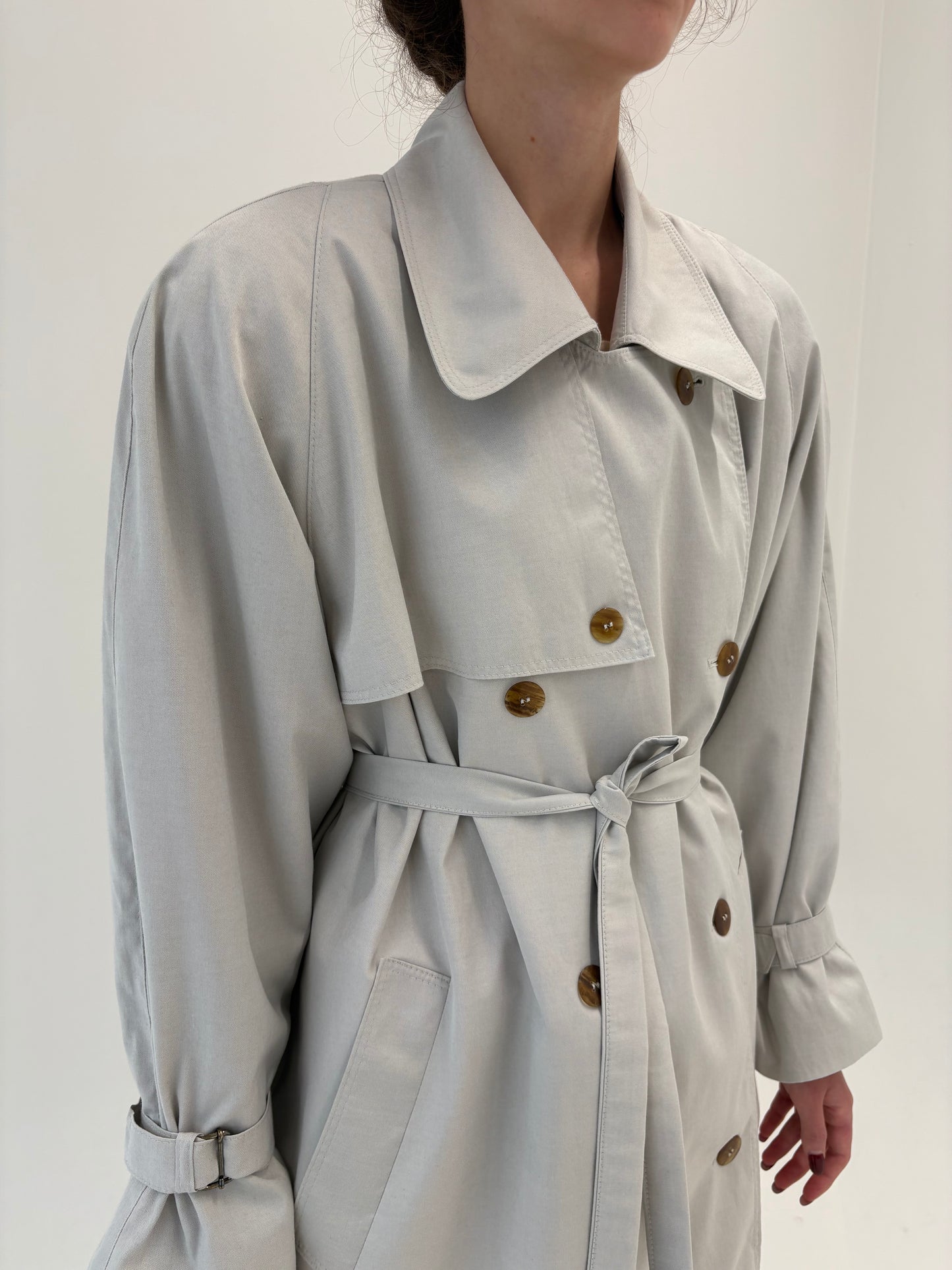Trench vintage silver gray cu talie marcată reglabilă