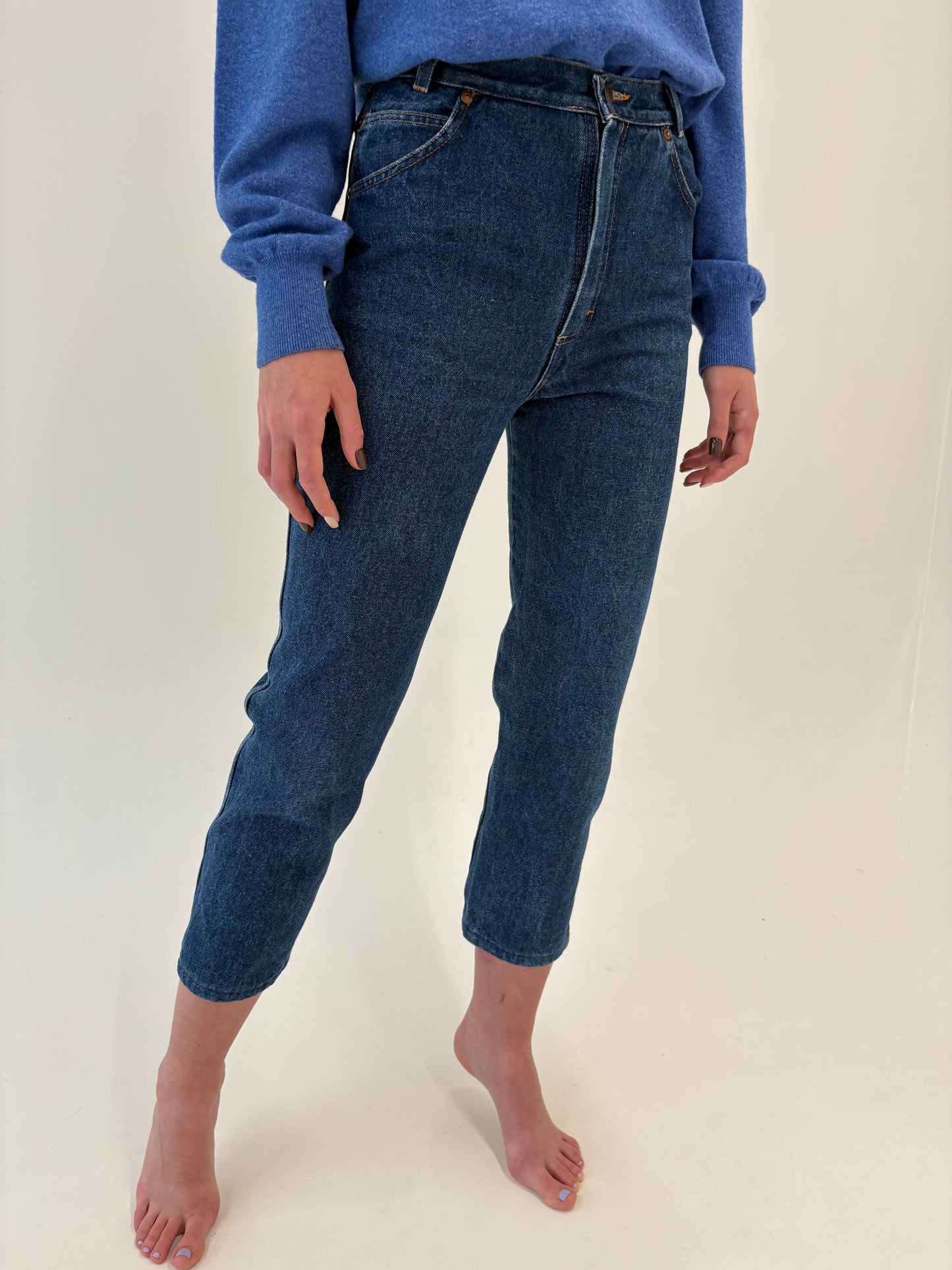 Jeans vintage premium petite classic wash cu talie ultra înaltă