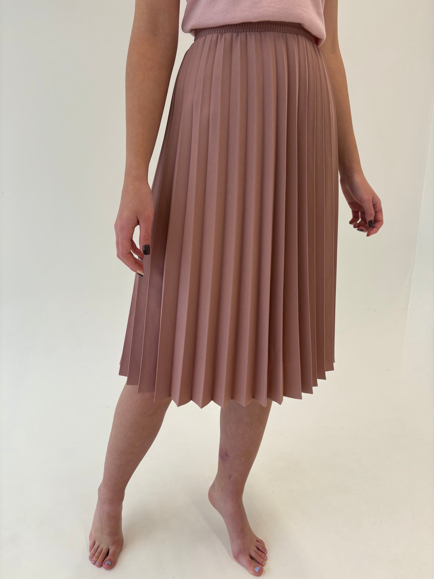 Fustă vintage plisată dusty pink cu talie ultra înaltă