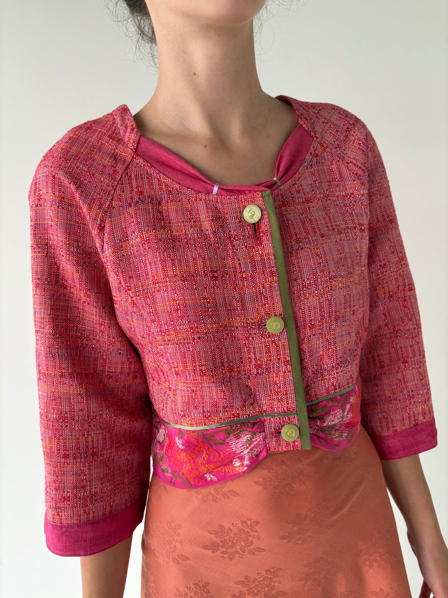 Sacou vintage fin pânză în combinație sueoeba de culori cu detalii chic