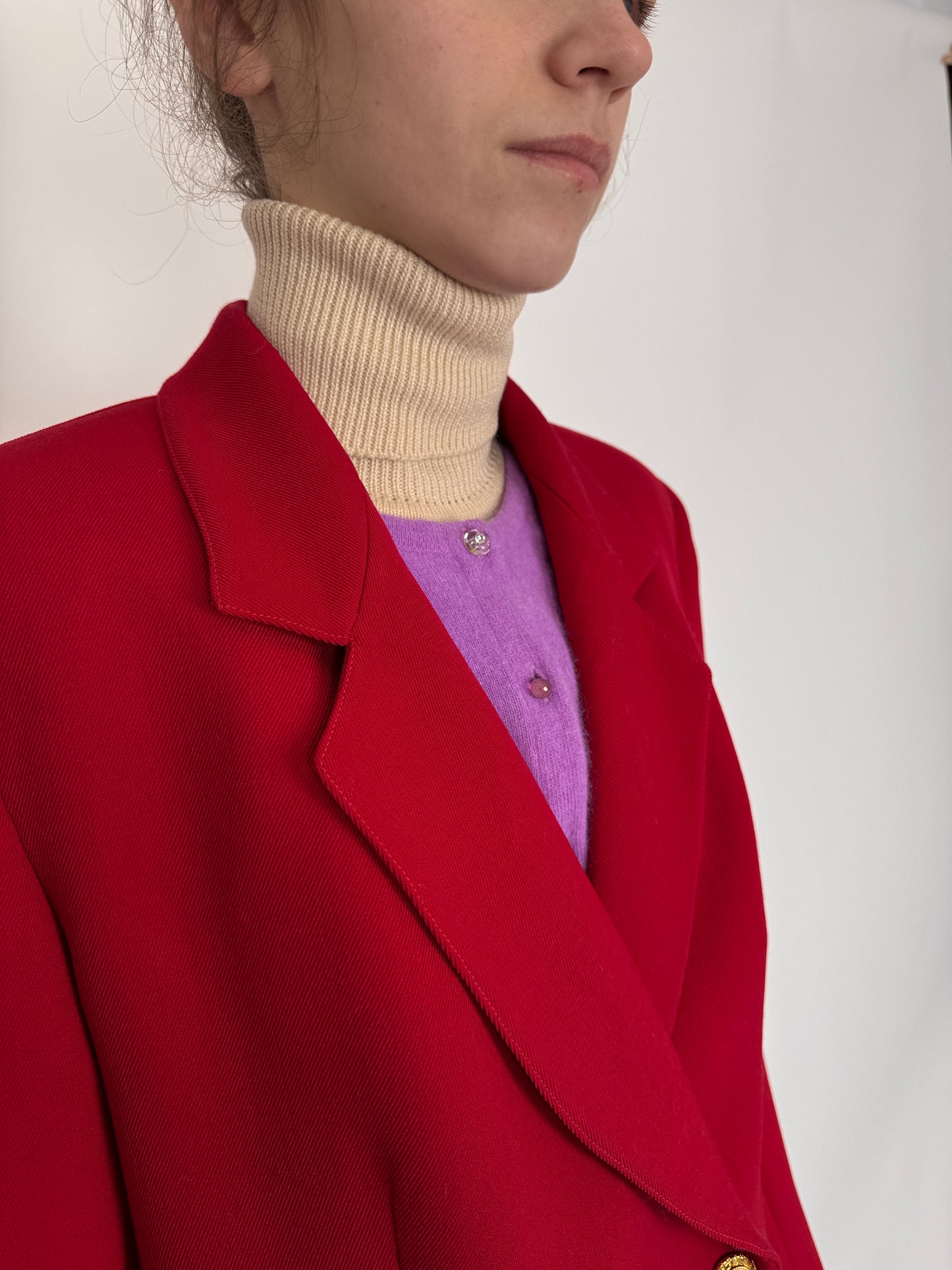 Sacou rasberry red din stofă structurată de lana extrafina