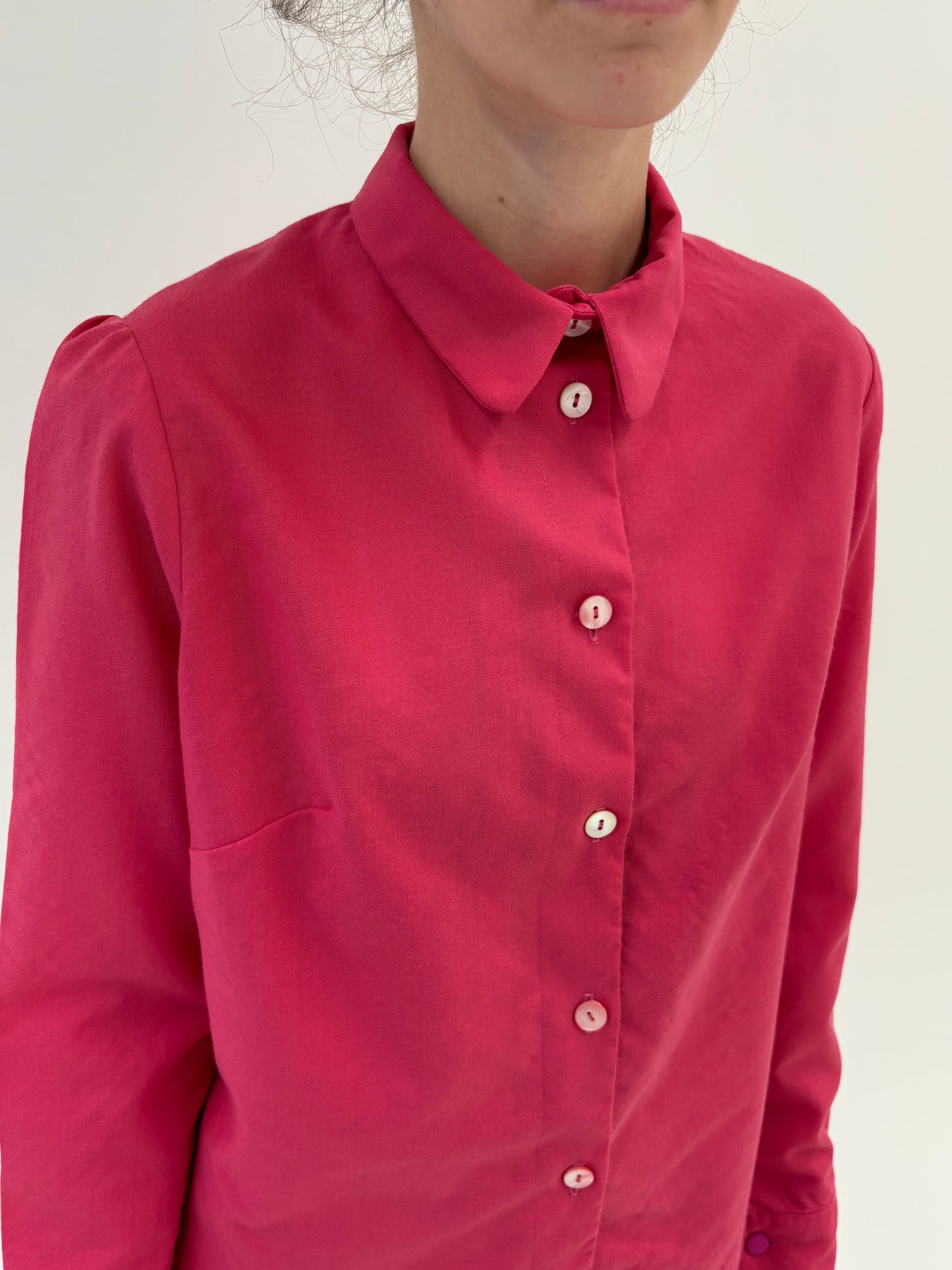 Cămașa vintage Barbie pink din lana extrafina pura