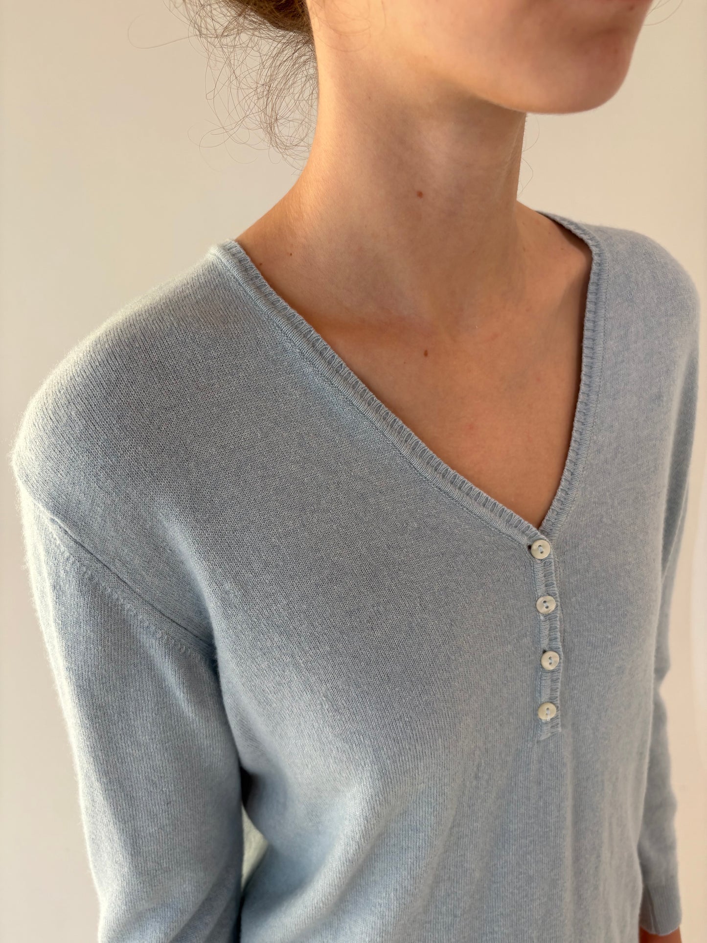 Pulover italian baby blue petite din lana merino extafina