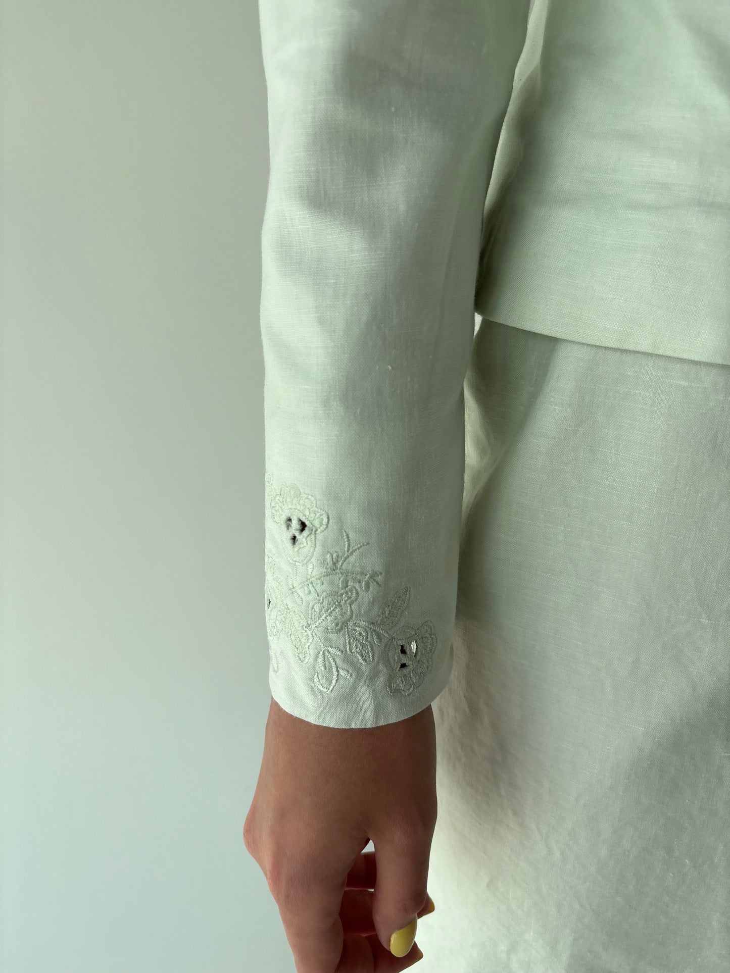 Set vintage luxury din pânză pistachio green cu broderie excepțională
