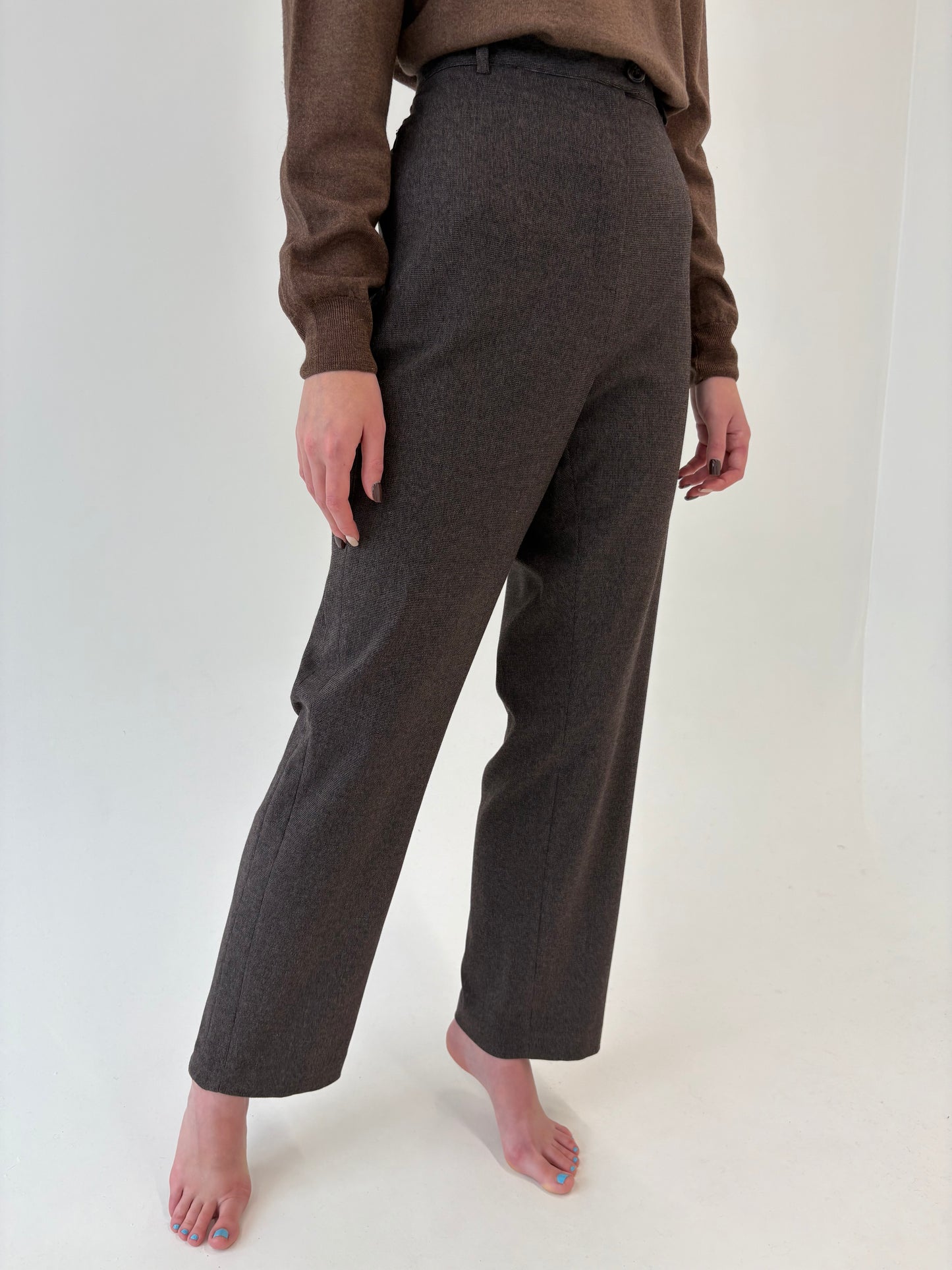 Pantaloni noi cu etichetă dark chocolate brown din mix de lana strech