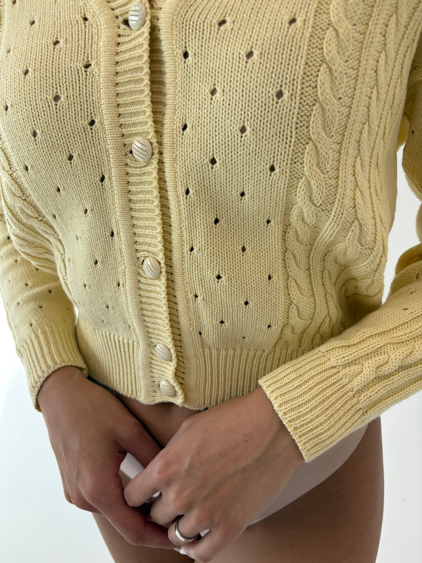 Cardigan vintage butter yellow din bumbac excepțional de gramaj mare