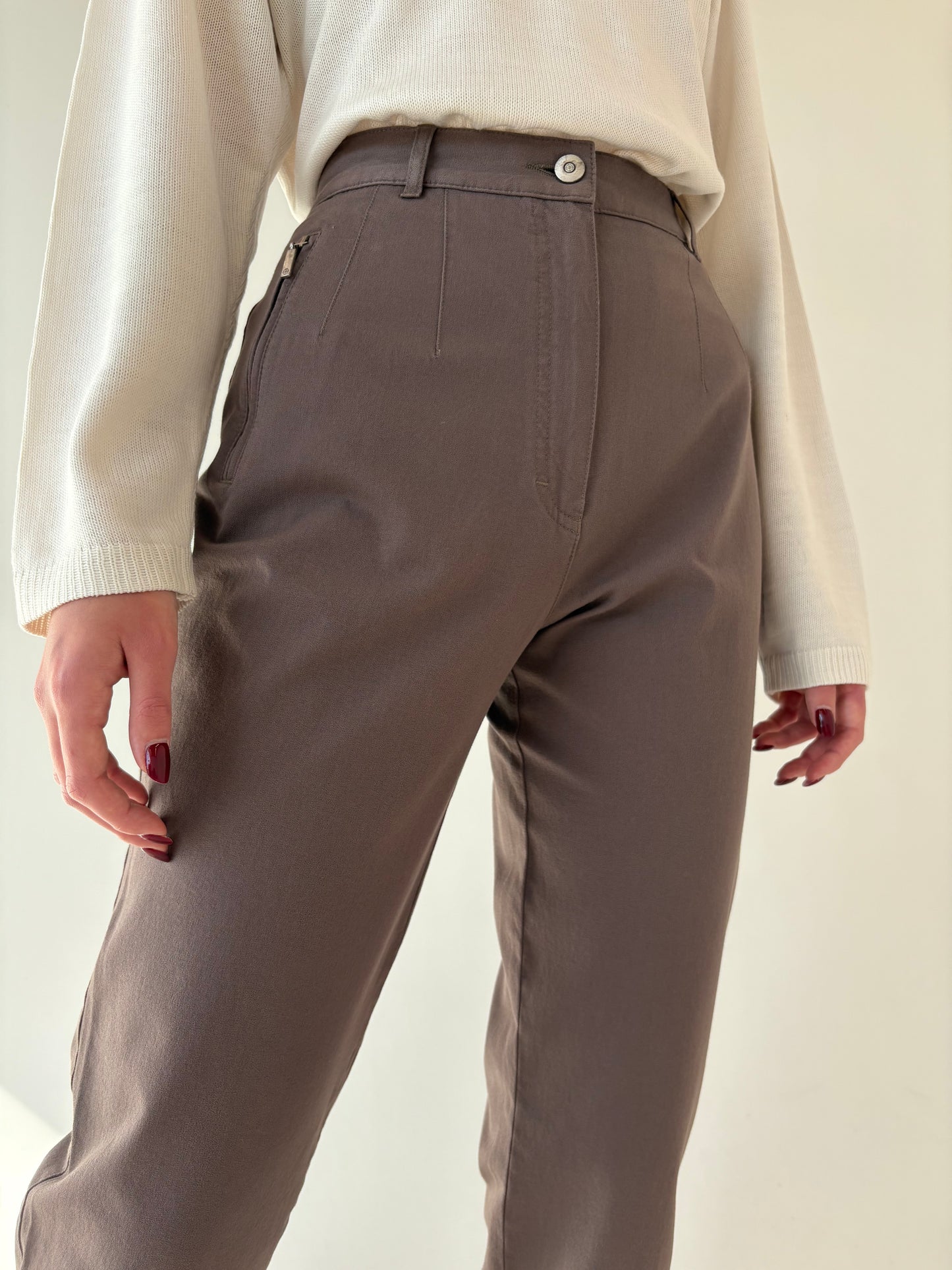 Jeans ultra confort vintage țigaretă cafe au lait cu talie ultra înaltă