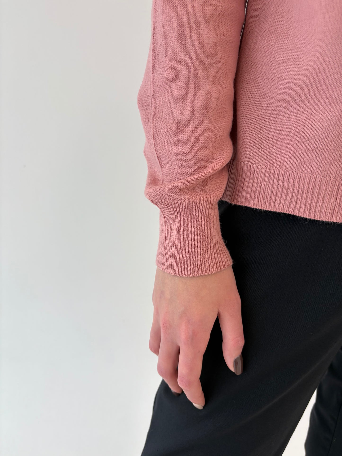 Cardigan powder Pink in stil sacou cu broderie din lana extrafina