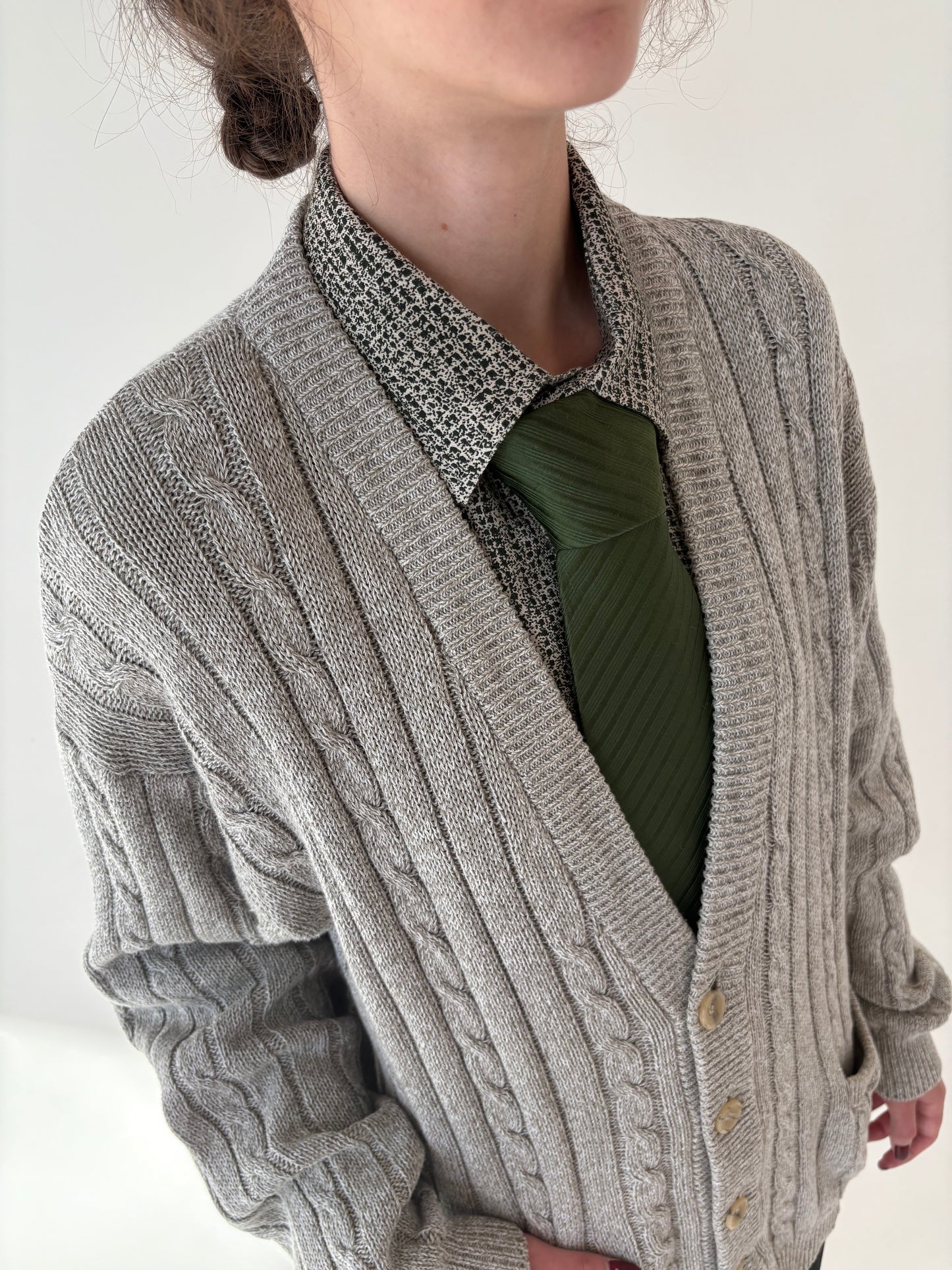 Cardigan vintage de gramaj mare cu torsade din bumbac greu