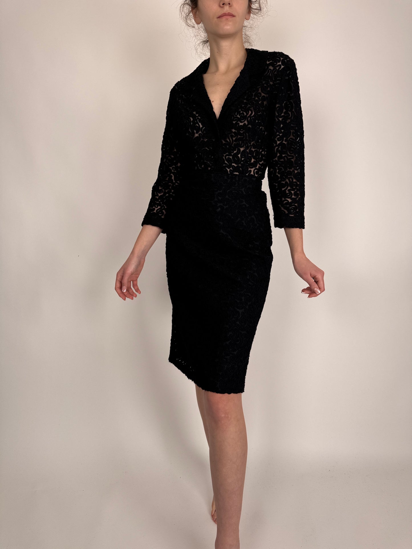 Set vintage negru excepțional din dantelă de lana extrafina