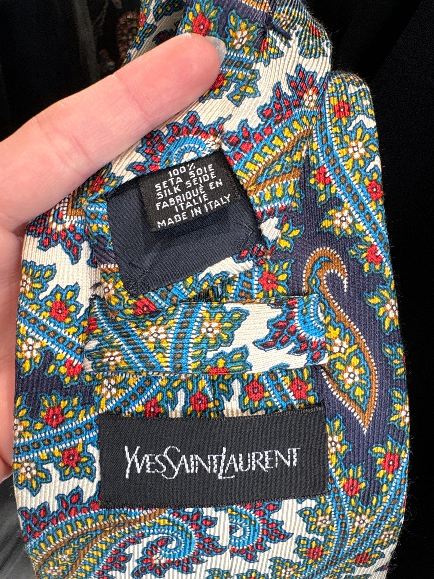 Cravata YSL din mătase naturală cu print paisley