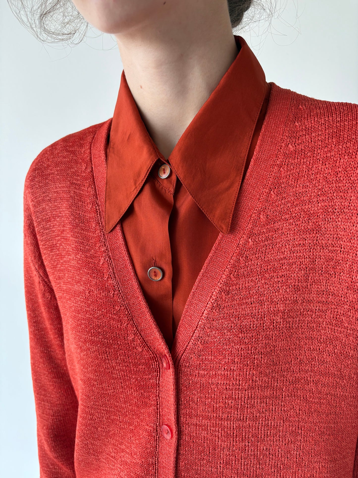 Cardigan fire orange de vară din mix de in cu vascoza