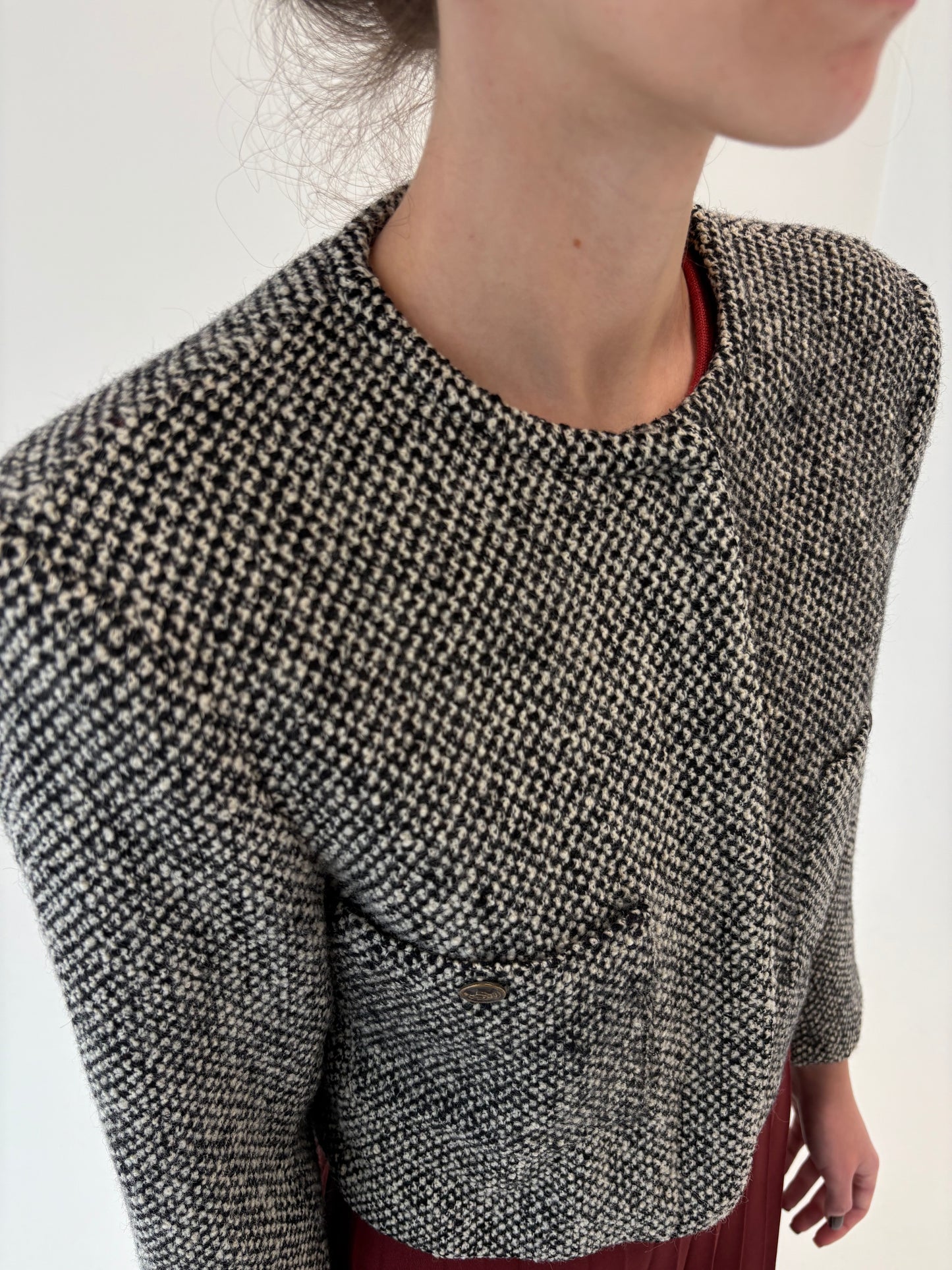 Sacou in stil Chanel super premium italian din tweed de lana și mohair