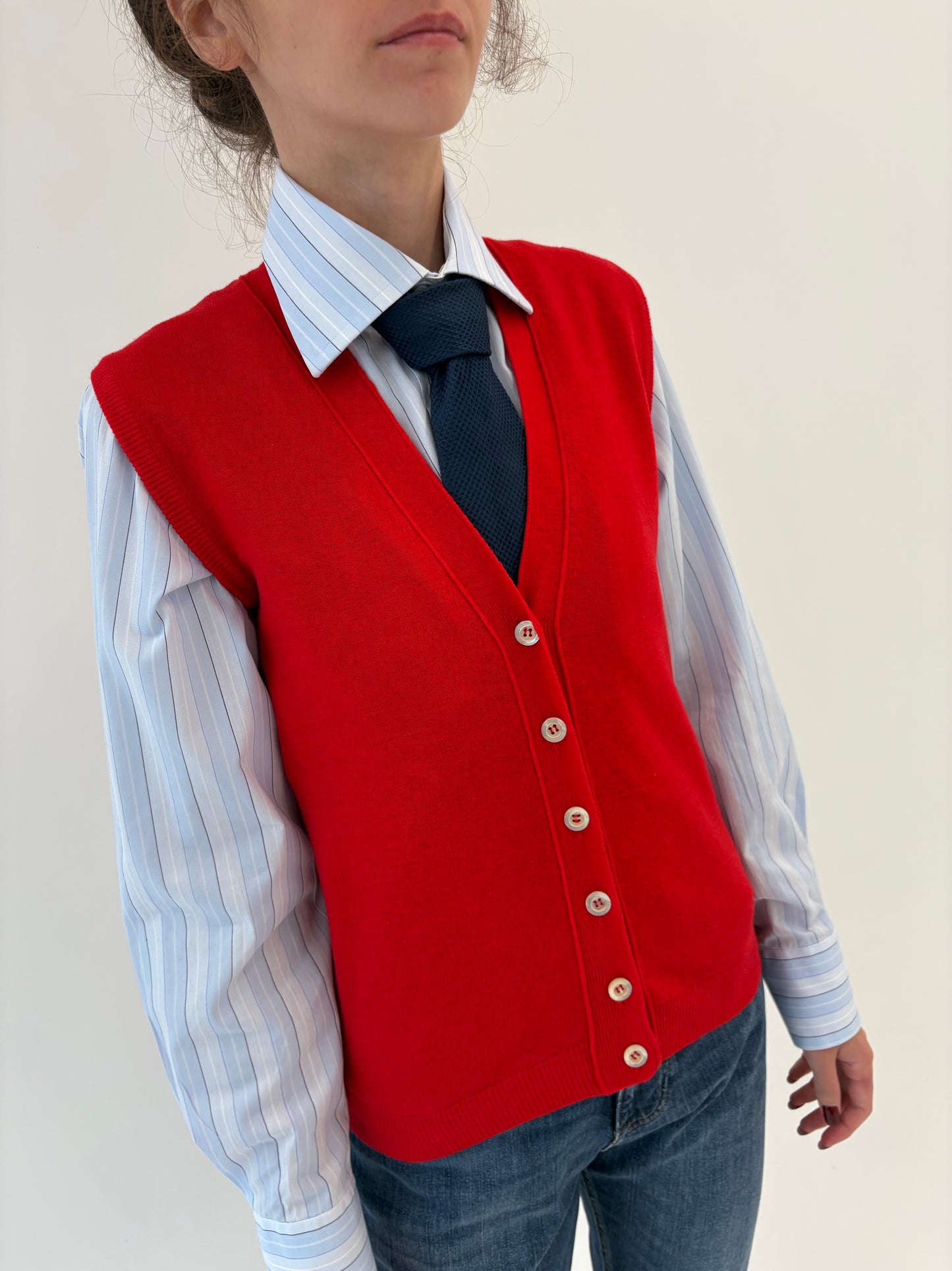 Vestă/ top cherry red vintage italiană din lana extrafina
