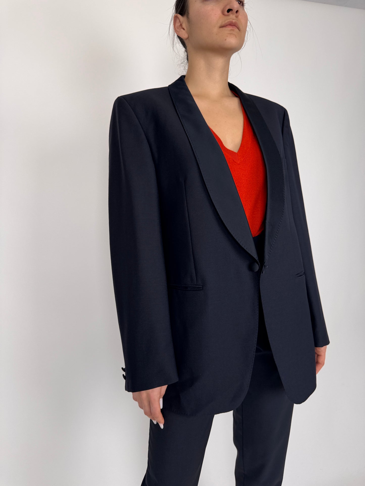 Sacou smoking dark Navy de ceremonie din stofă luxury