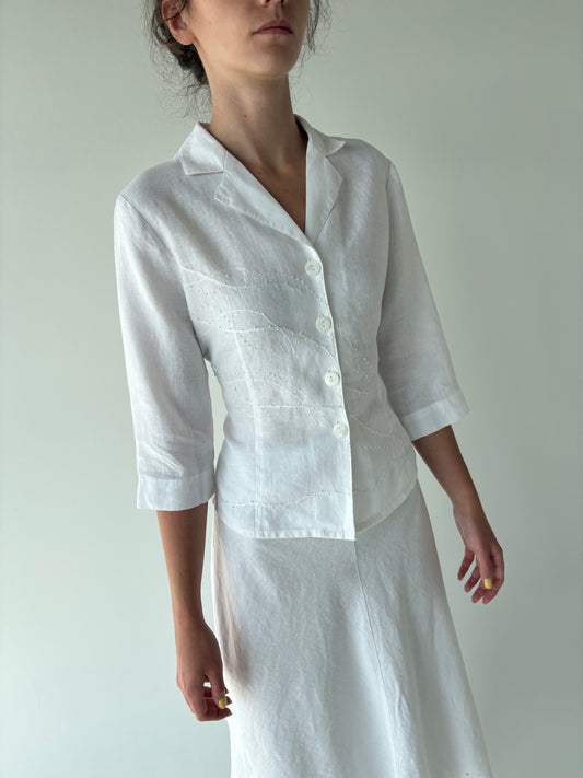 Sacou / Cămașă din in premium ușor cambrata cu aplicații manuale delicate