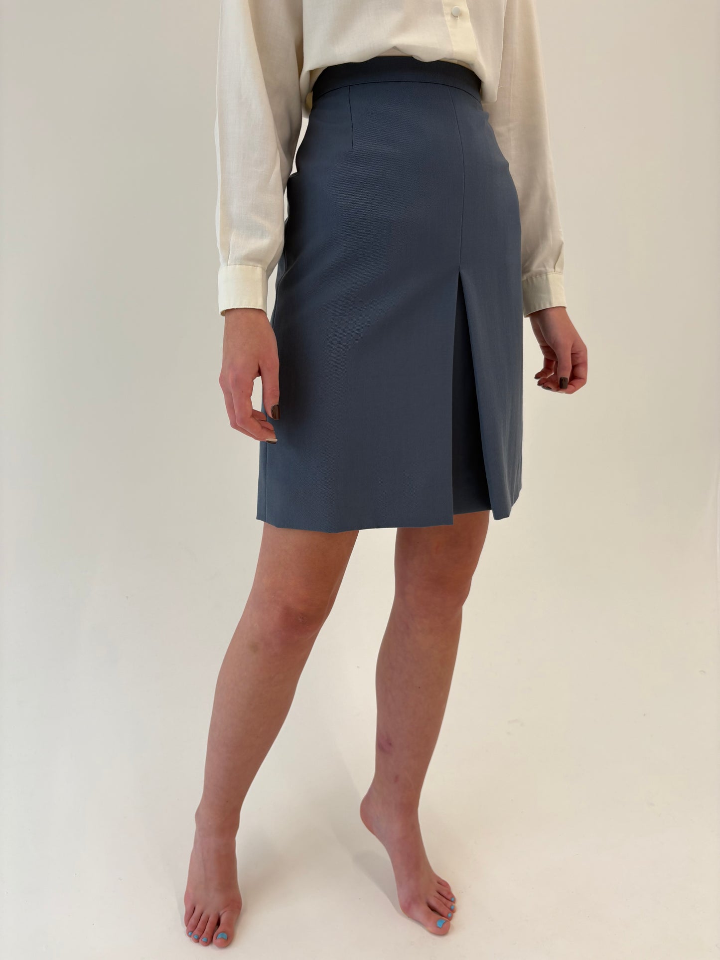 Deux piece italian din lana extrafina structurată dusty baby blue