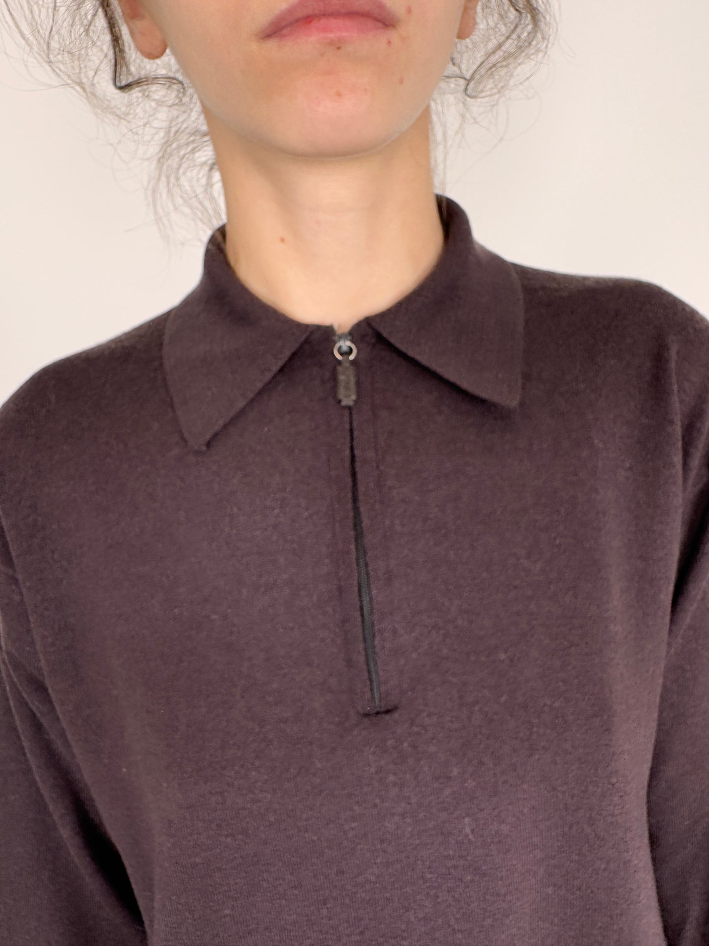 Pulover vintage polo luxury Versace raisin brown din lana merino extrafina