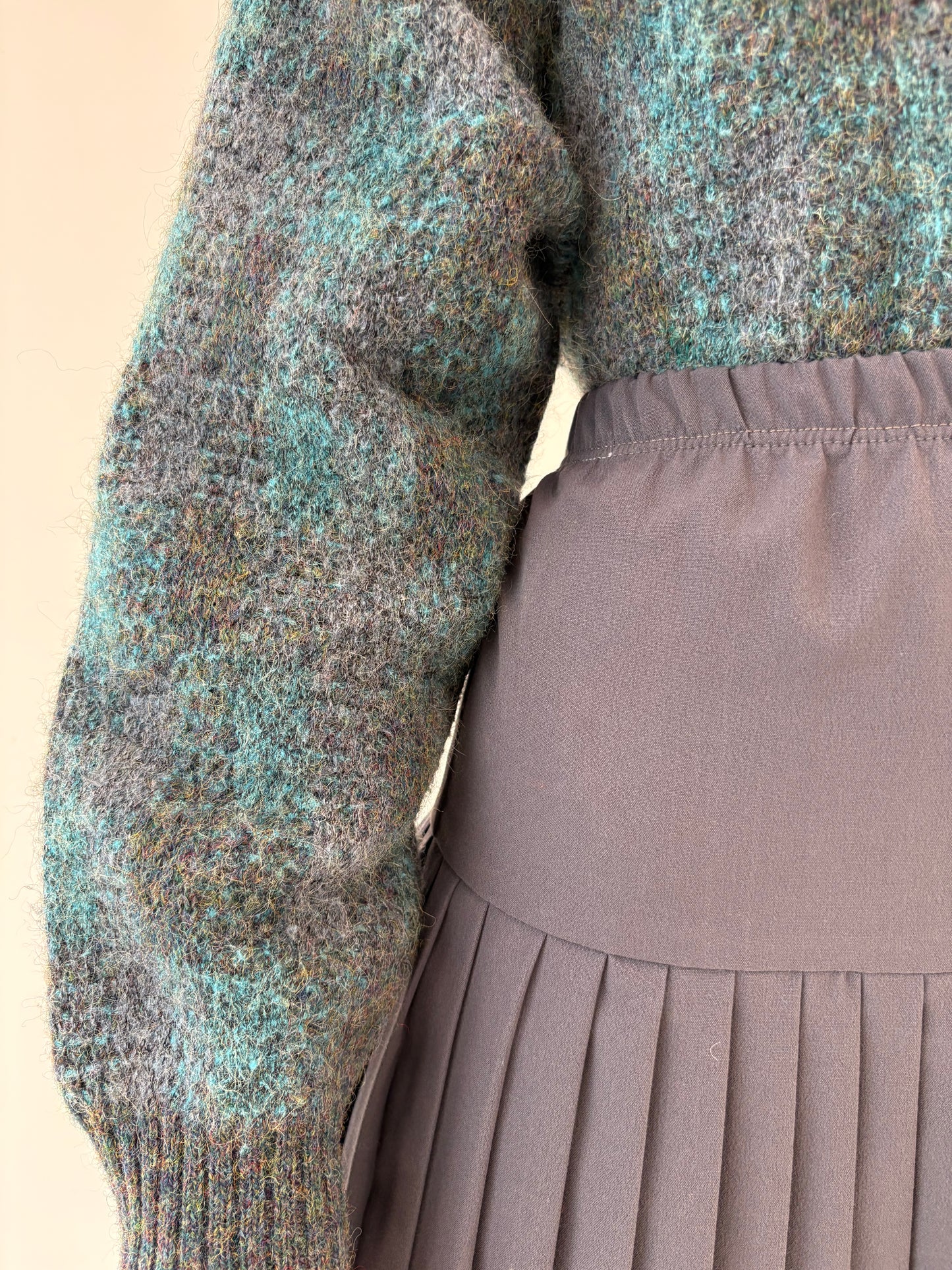 Fustă vintage plisată steel gray din mix de lana extrafina