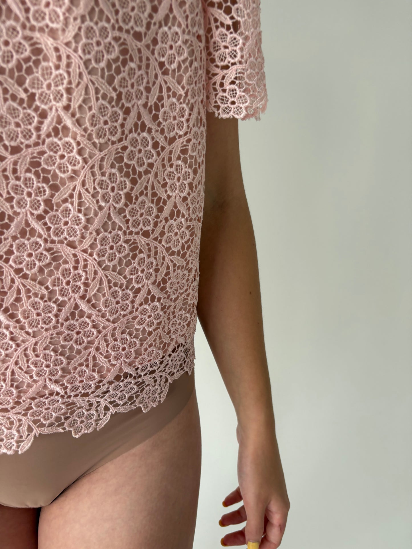 Top italian powder Pink din dantelă macrame de la zi la seară
