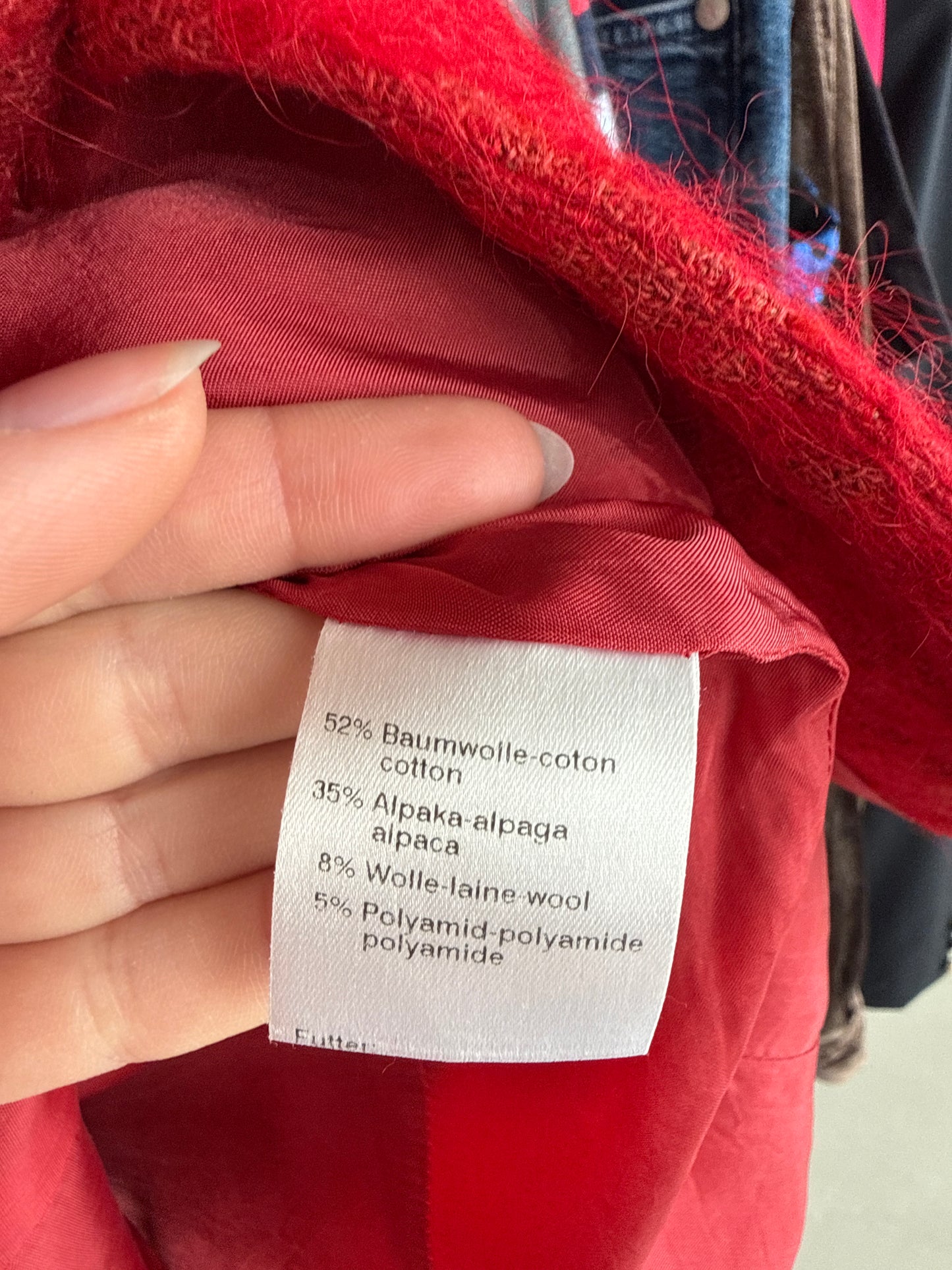 Sacou cambrat de brand ultra luxury AKRIS roșu superb din bumbac cu lana și alpaka