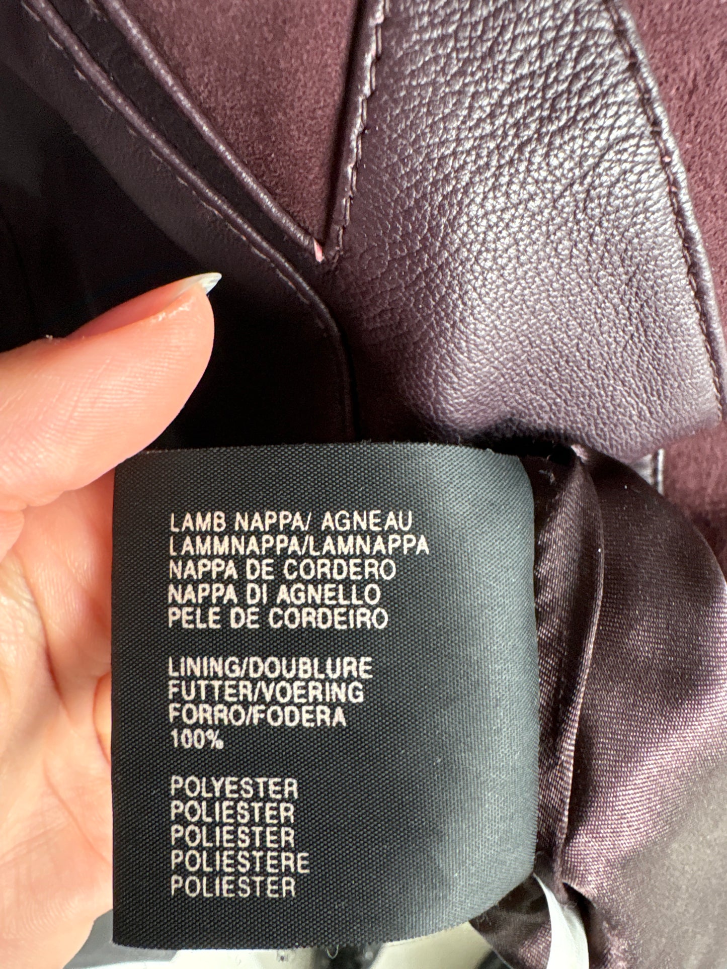 Geacă aubergine din piele naturală moale patchwork