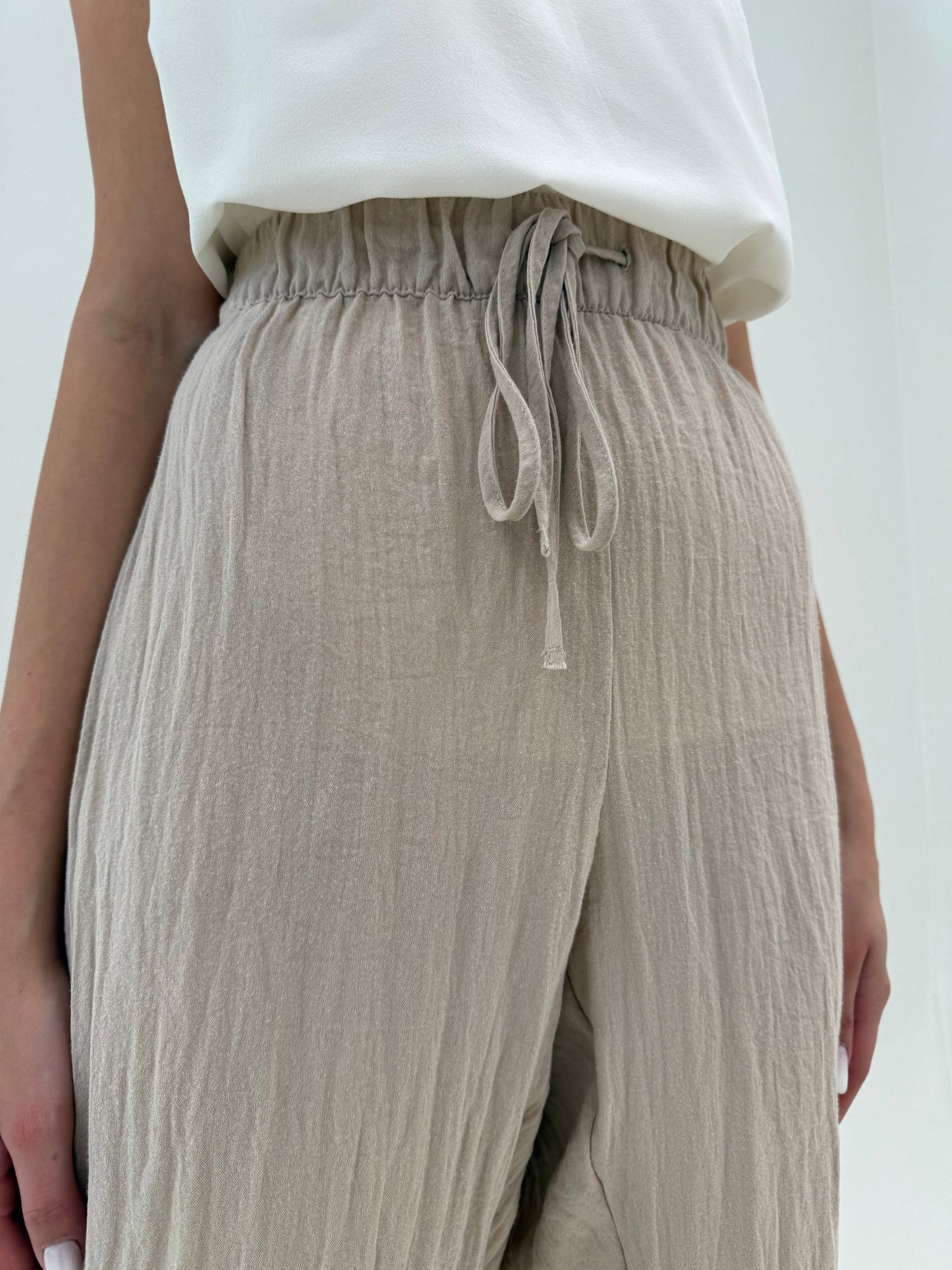 Pantaloni warm gray plus size super vaporoși din pânză de in și bumbac