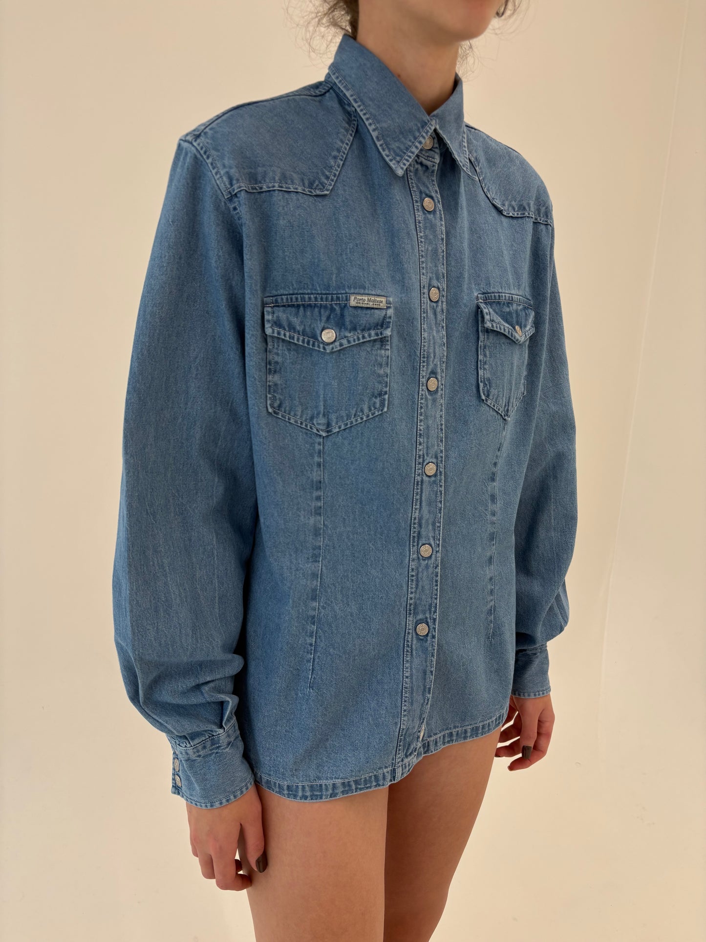 Cămașa vintage italiană din jeans moale de bumbac