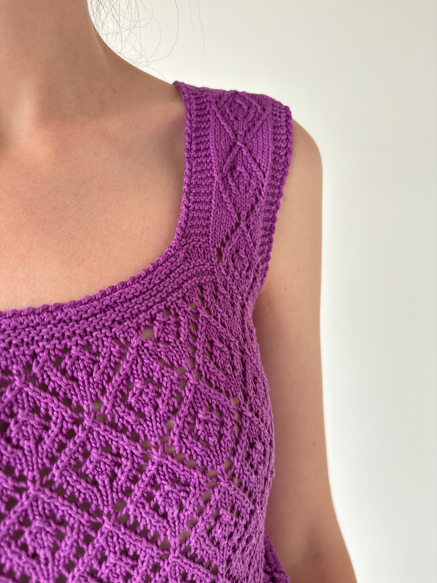 Top vintage macrame din bumbac excepțional lucrat manual
