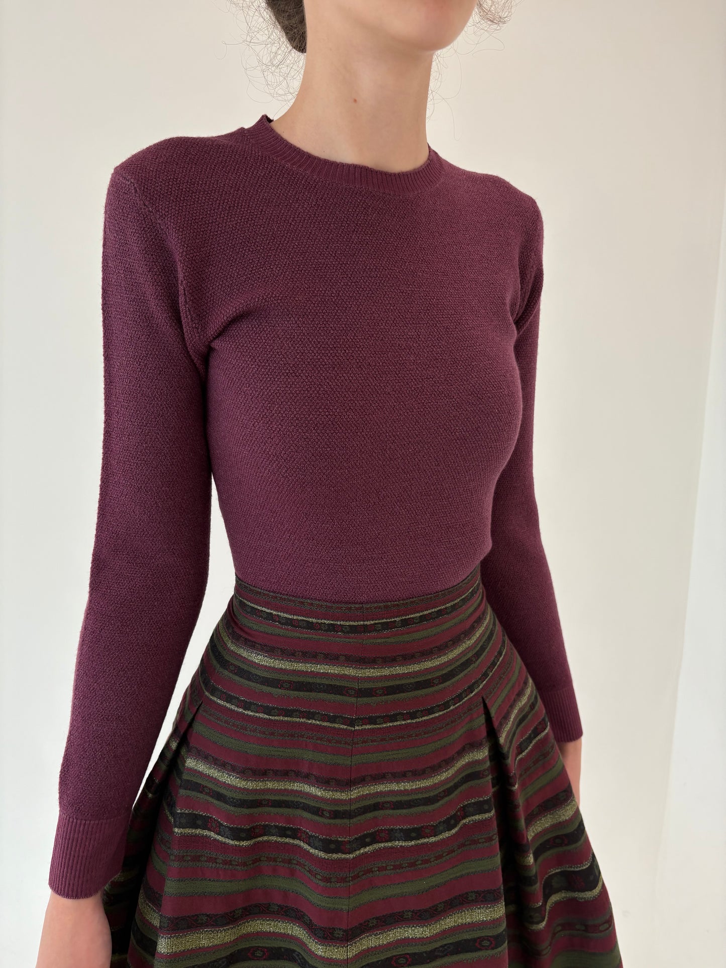 Pulover dark burgundy din lana merino extrafina de gramaj mare